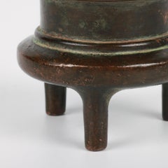 Chinese Qing Twin Handled Miniature Bronze Tripod Censer