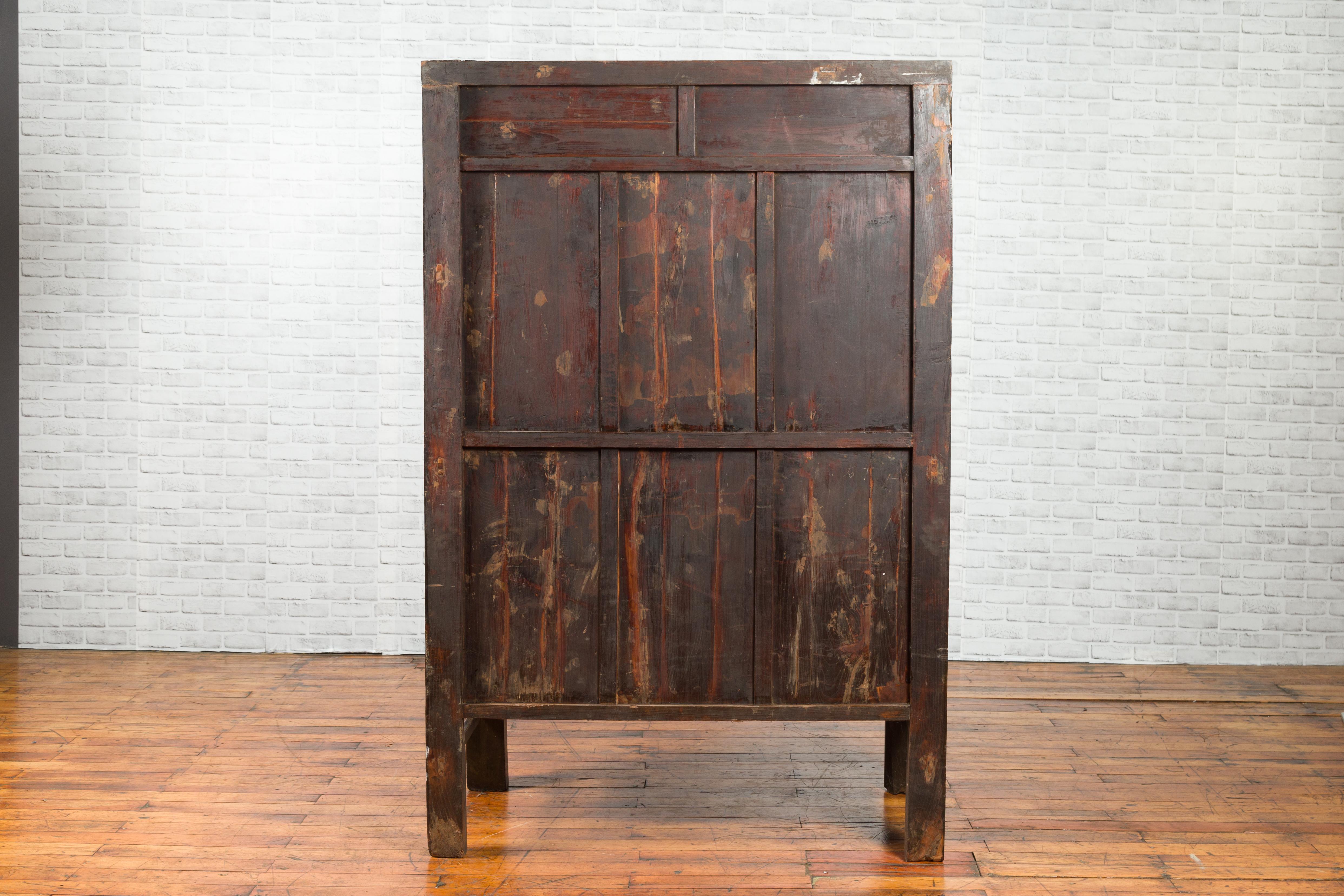Chinese Qing Two-Door Cabinet with Hand-Painted Décor and Original Black Lacquer For Sale 8