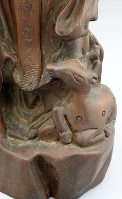 Chinese Qing Well Carved Wood Figure of Shou Lao, circa 1900