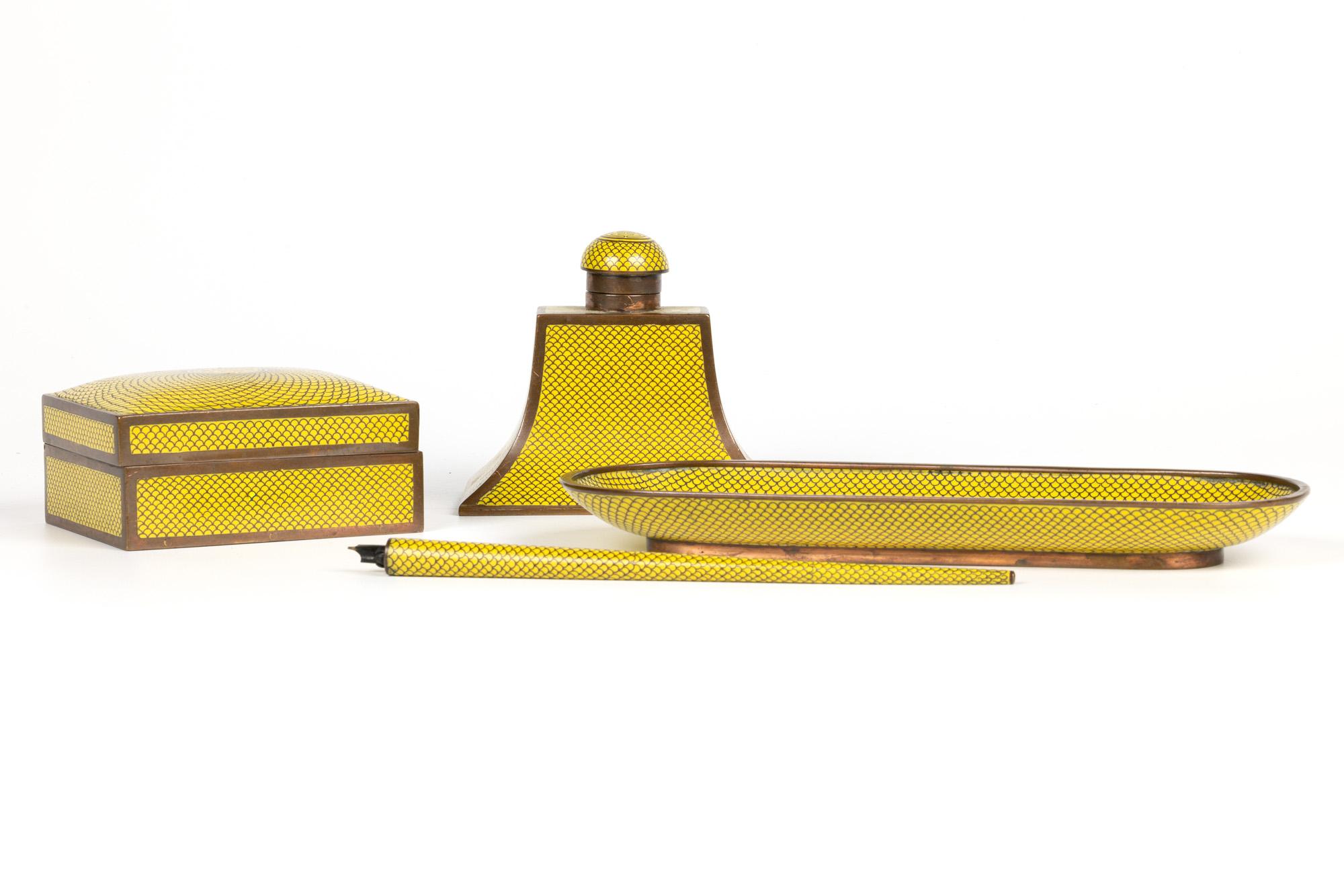 Chinese Qing Yellow Cloisonne Writing Set For Sale 4