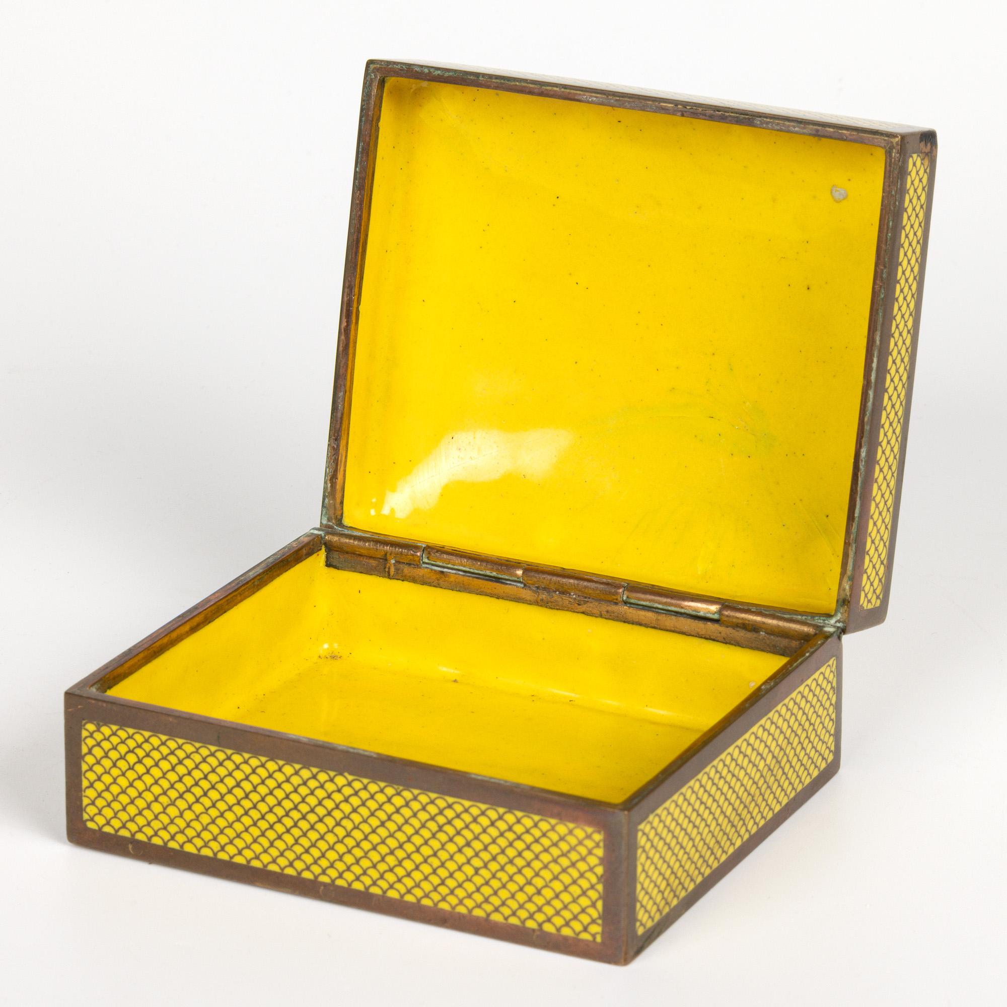 Copper Chinese Qing Yellow Cloisonne Writing Set For Sale