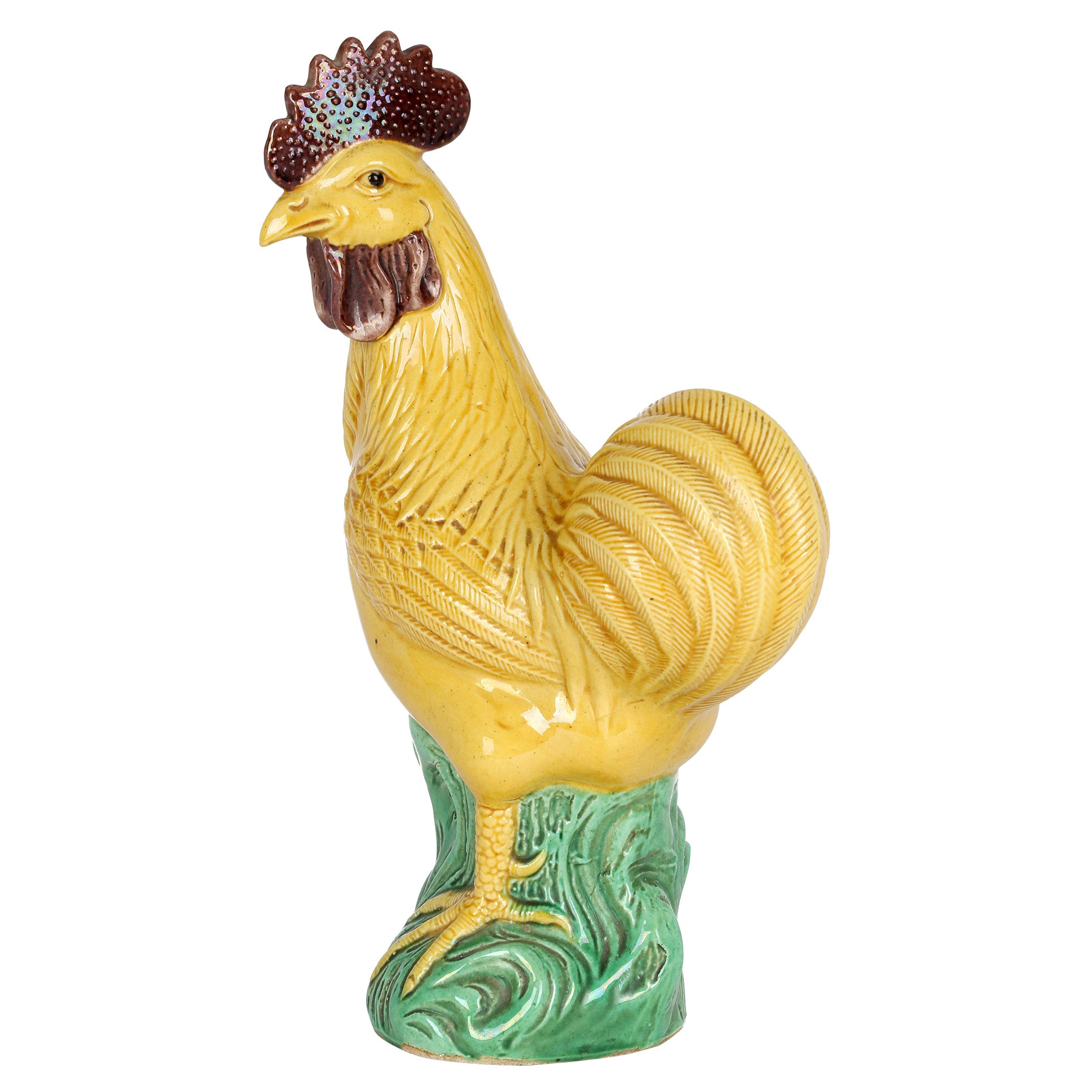 Figure de coq en poterie émaillée jaune de Chine Qing