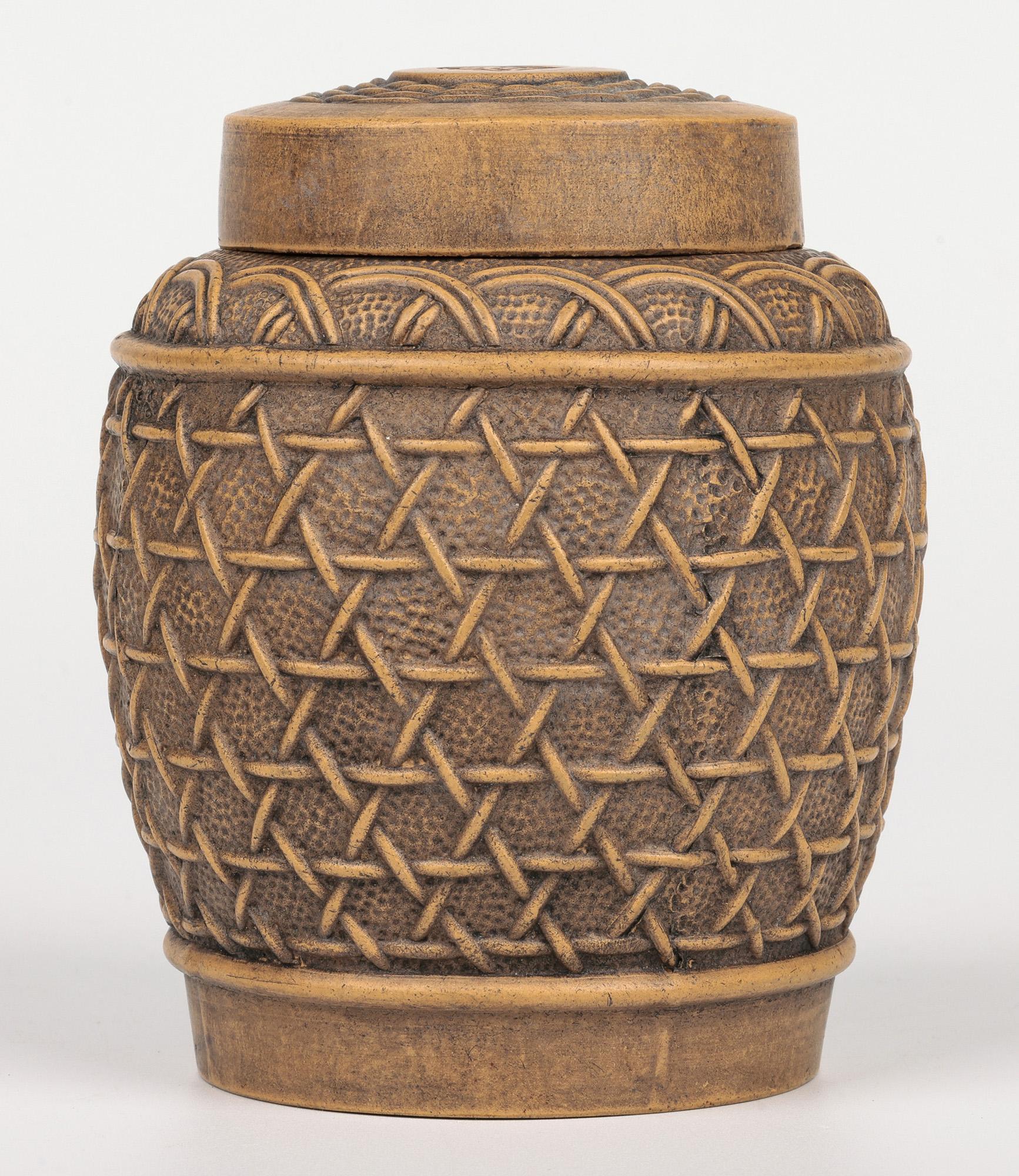 Chinese Qing Yixing Basketweave Ceramic Lidded Container For Sale 5
