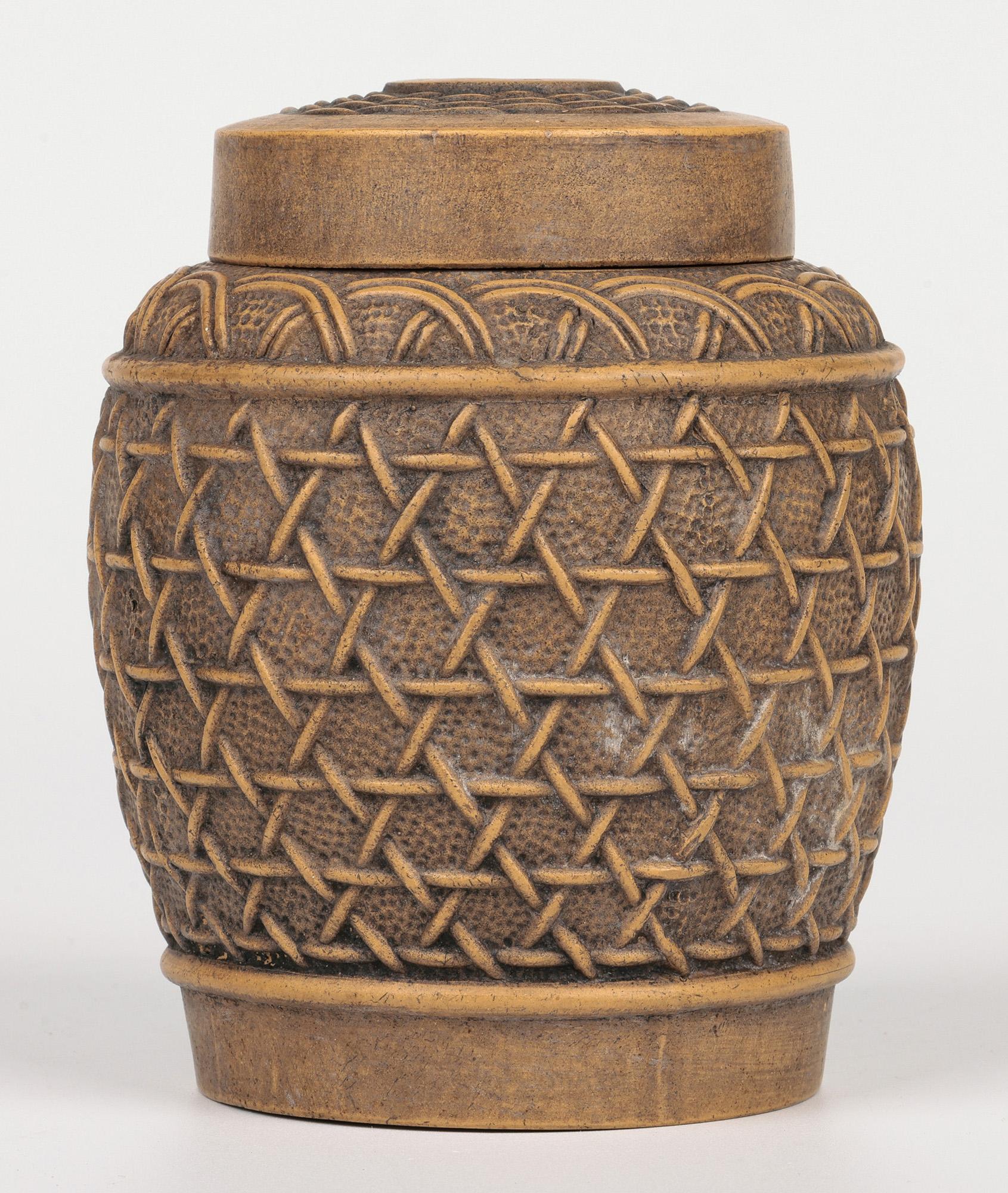 Chinese Qing Yixing Basketweave Ceramic Lidded Container For Sale 10