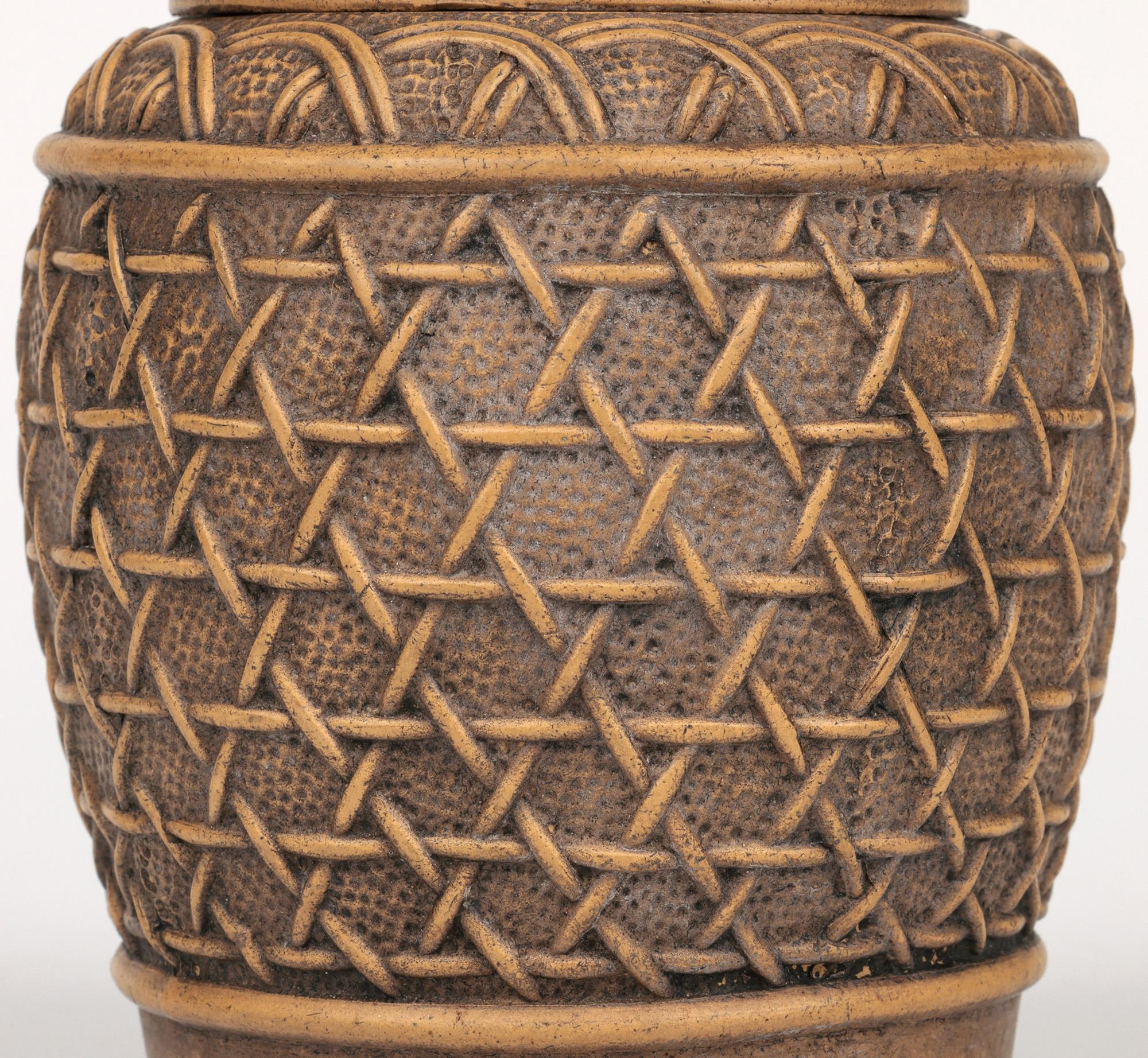 Chinese Qing Yixing Basketweave Ceramic Lidded Container For Sale 11