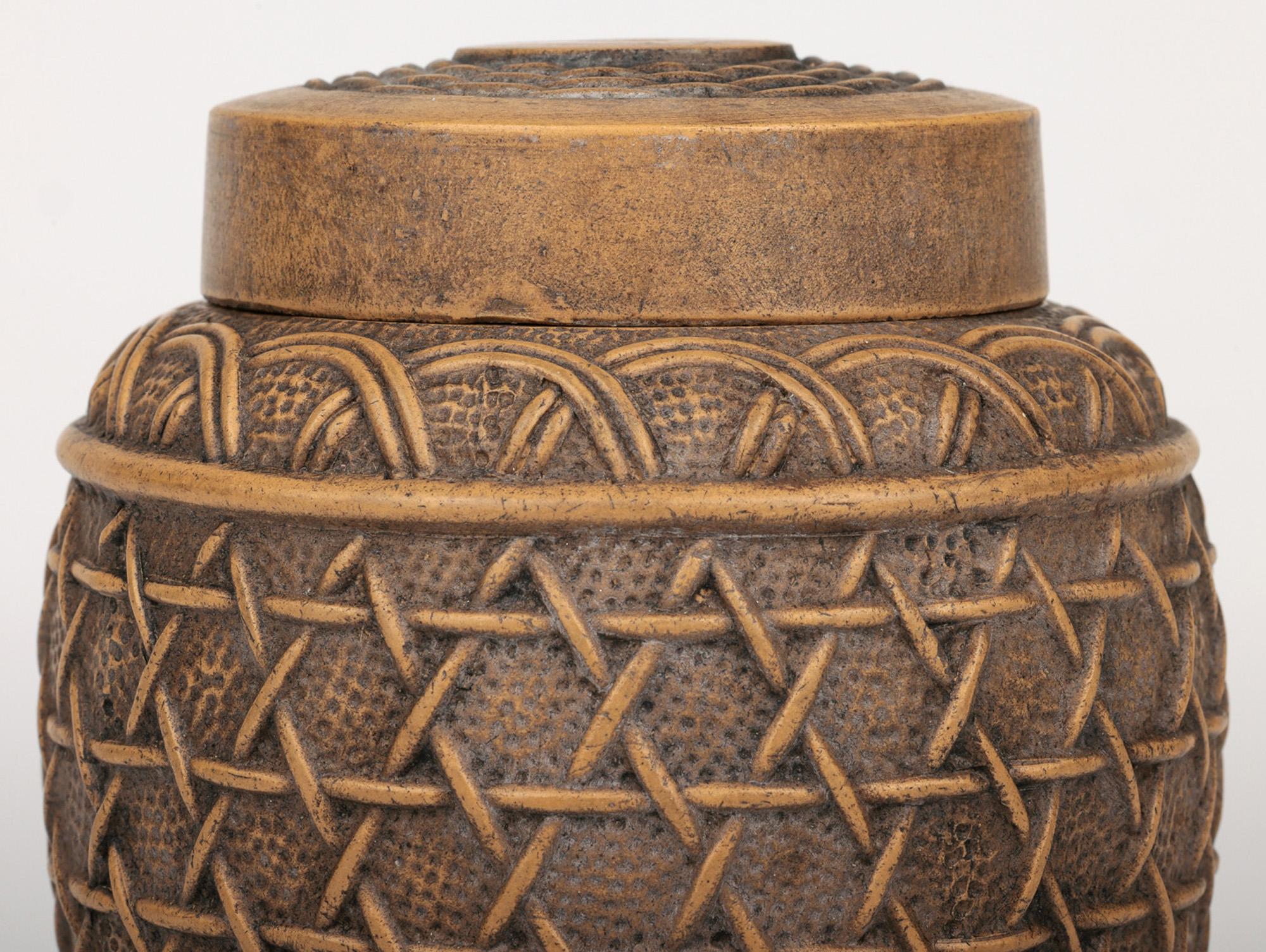 Chinese Qing Yixing Basketweave Ceramic Lidded Container For Sale 13