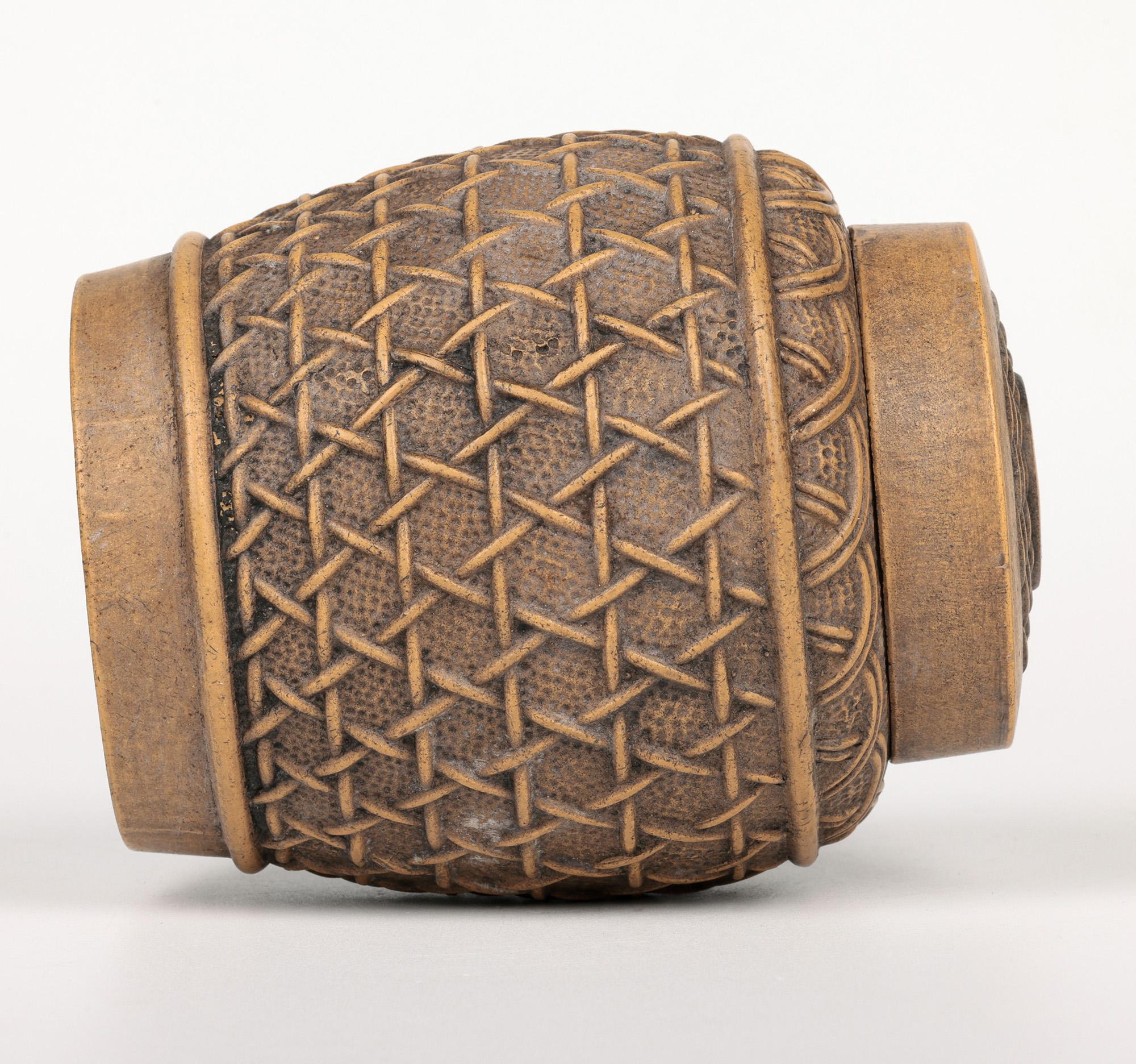 19th Century Chinese Qing Yixing Basketweave Ceramic Lidded Container For Sale