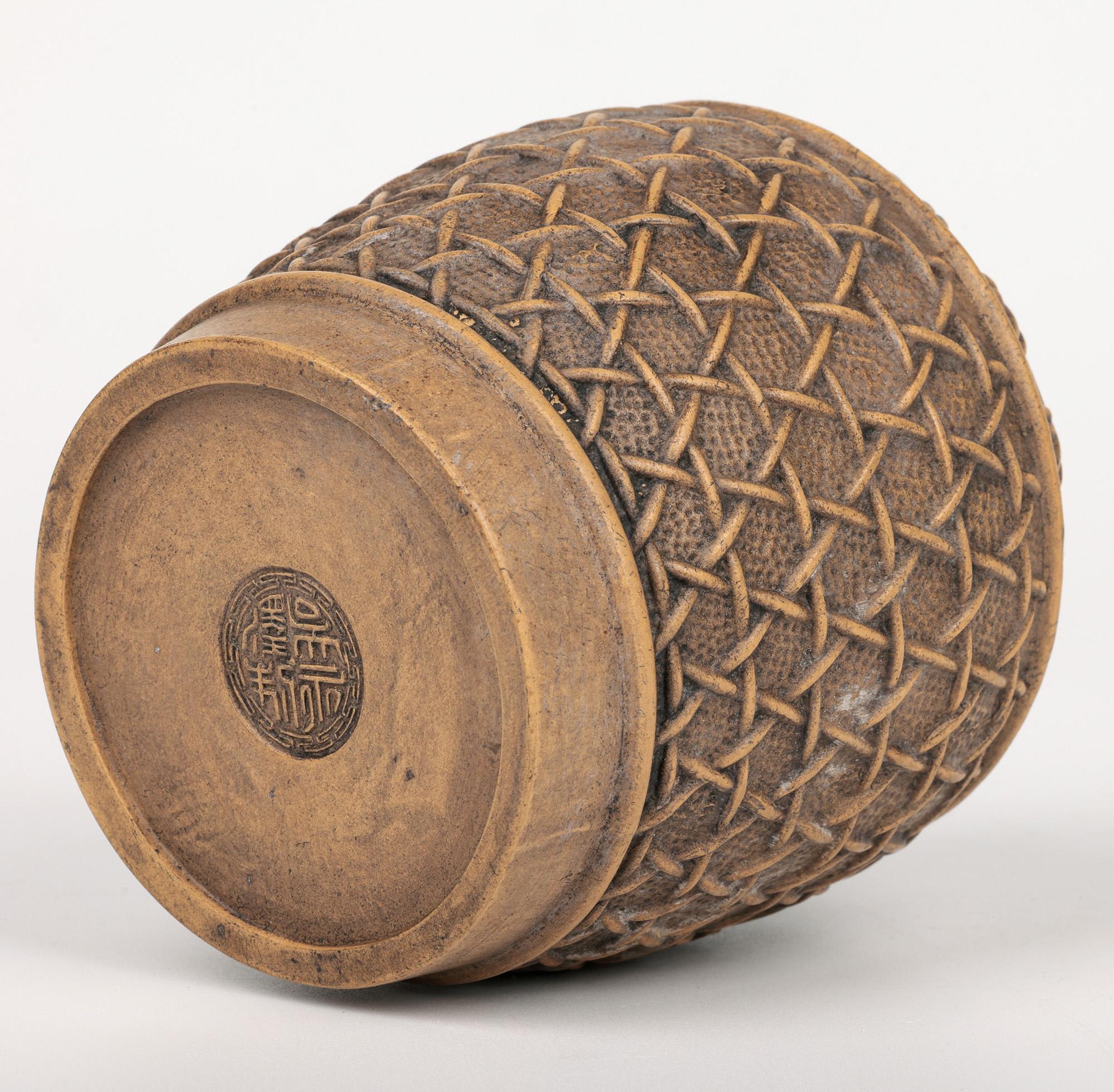 Chinese Qing Yixing Basketweave Ceramic Lidded Container For Sale 1