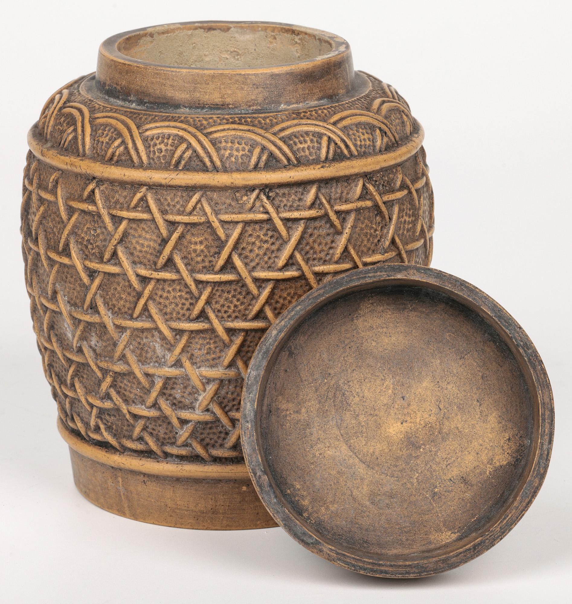 Chinese Qing Yixing Basketweave Ceramic Lidded Container For Sale 3