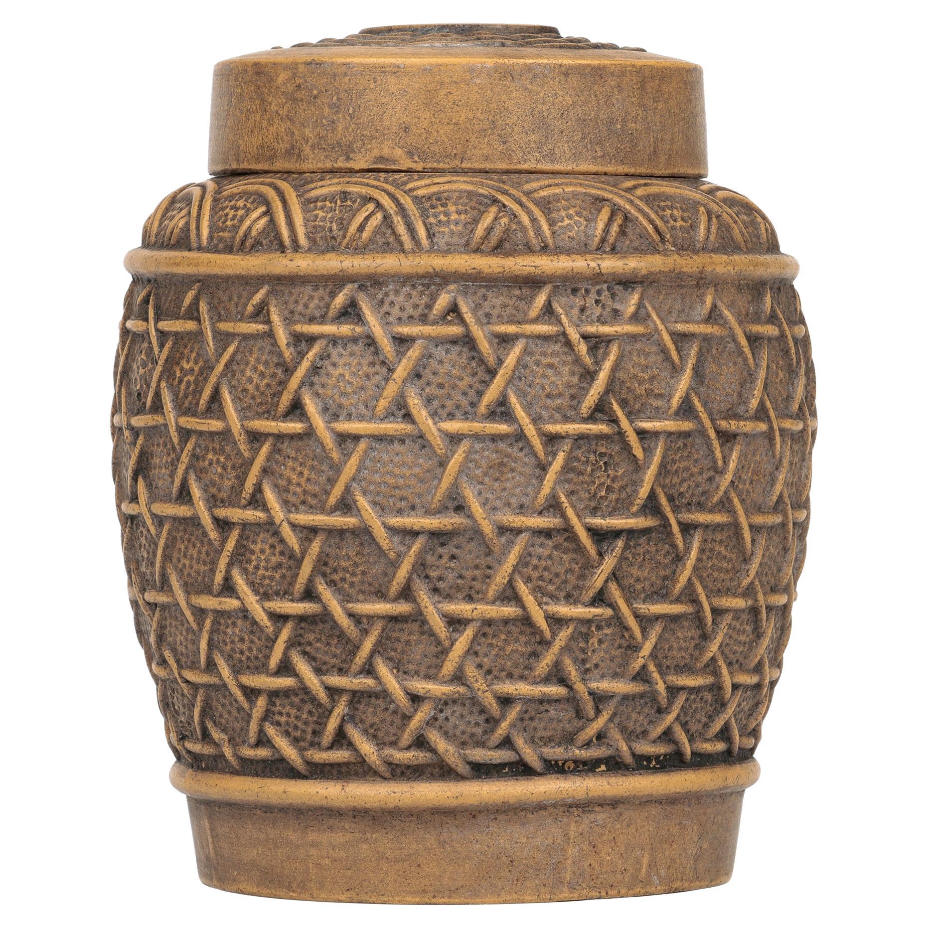 Chinese Qing Yixing Basketweave Ceramic Lidded Container For Sale