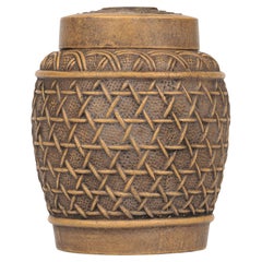 Chinese Qing Yixing Basketweave Ceramic Lidded Container