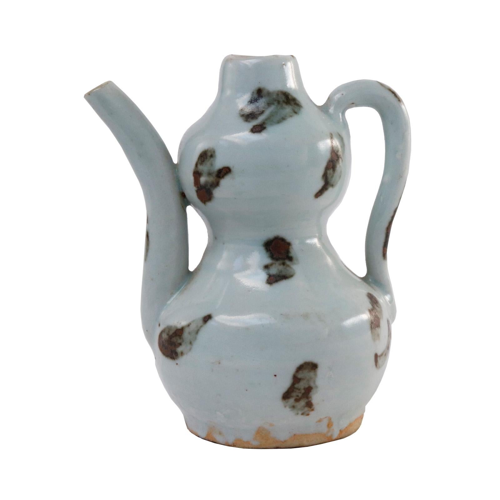 Ceramic Chinese Qingbai Gourd-Shaped Spotted Ewer, Yuan Dynasty For Sale