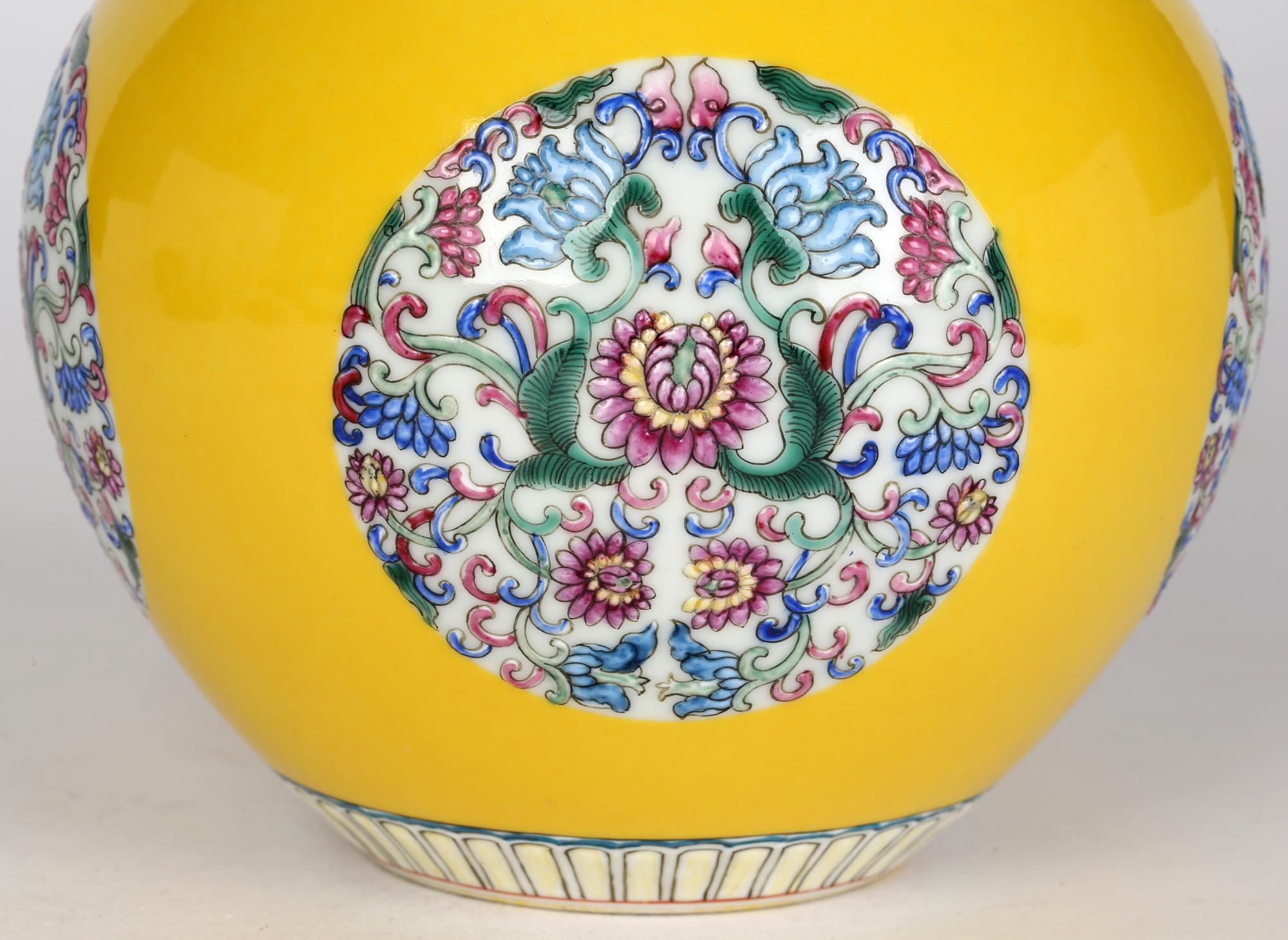 Chinese Quality Modern Qianlong Mark Floral Painted Imperial Yellow