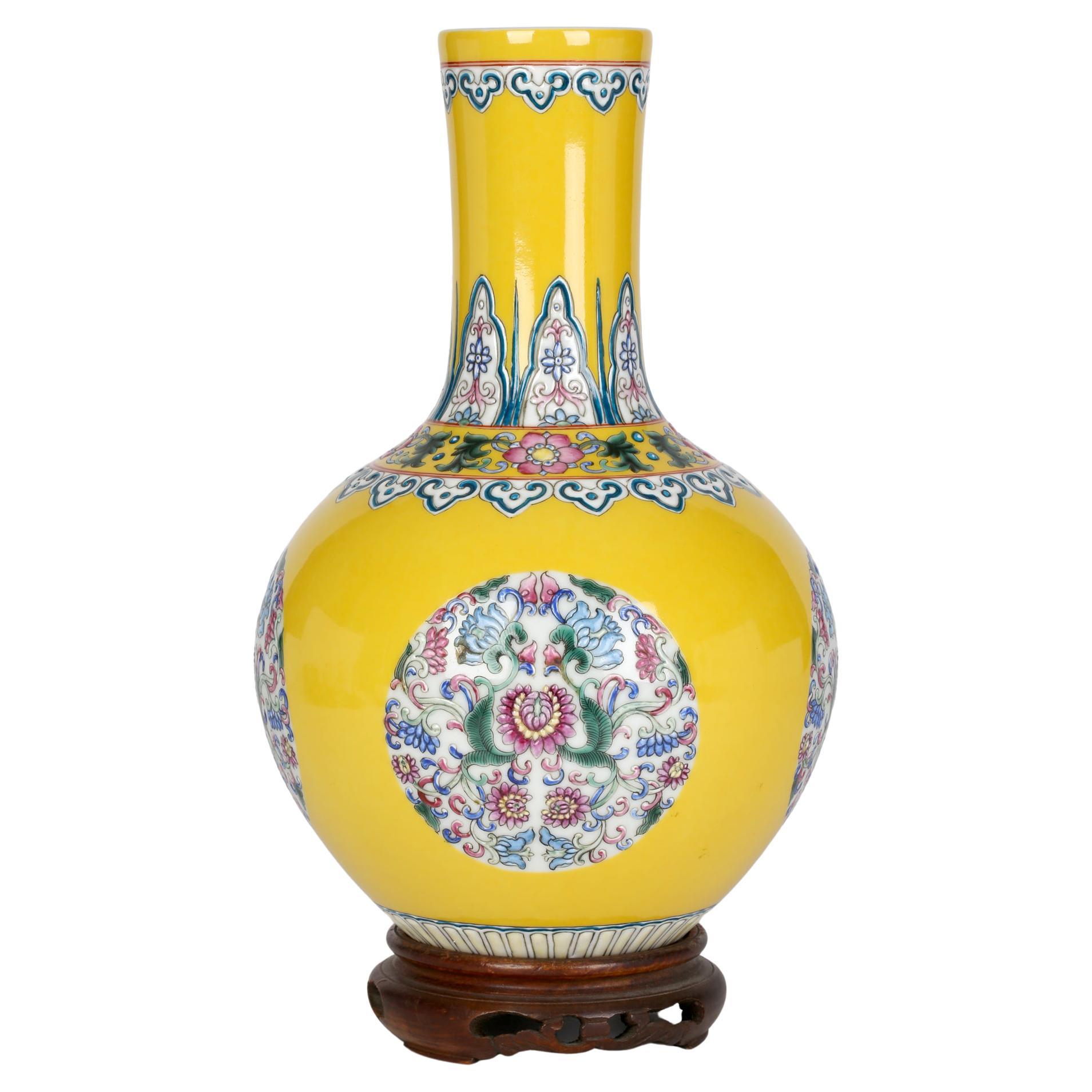 Chinese Quality Modern Qianlong Mark Floral Painted Imperial Yellow Vase at  1stDibs | qianlong mark porcelain, modern yellow vase