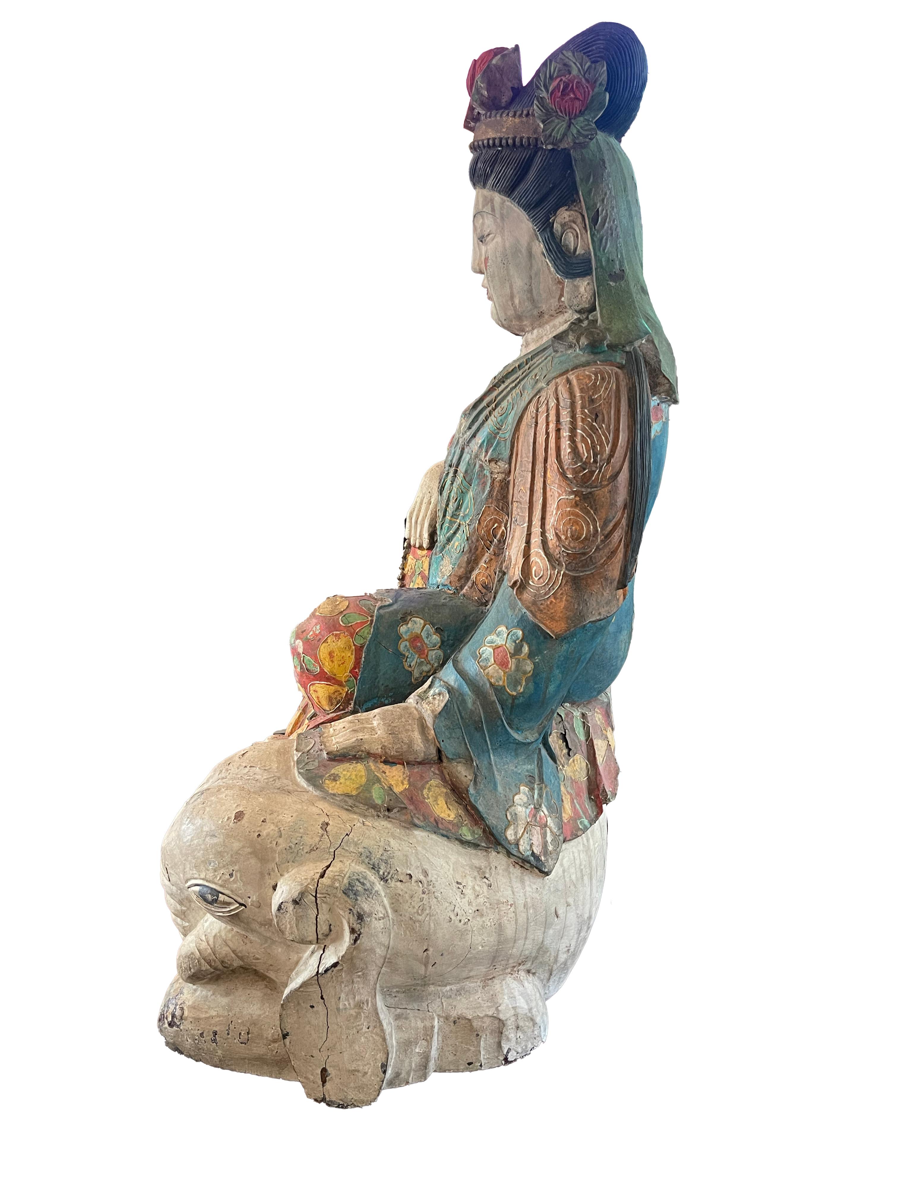 Wood Chinese Quan Yin Temple Sculpture For Sale