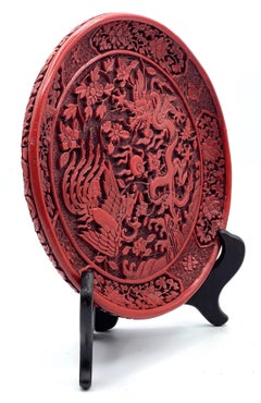 Chinese Quin Dynasty Cinnabar Lacquer Plate w/ Dragon & Phoenix, Ca. 1900