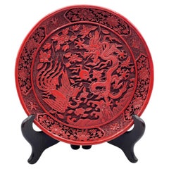 Chinese Quin Dynasty Cinnabar Lacquer Plate w/ Dragon & Phoenix, Ca. 1900