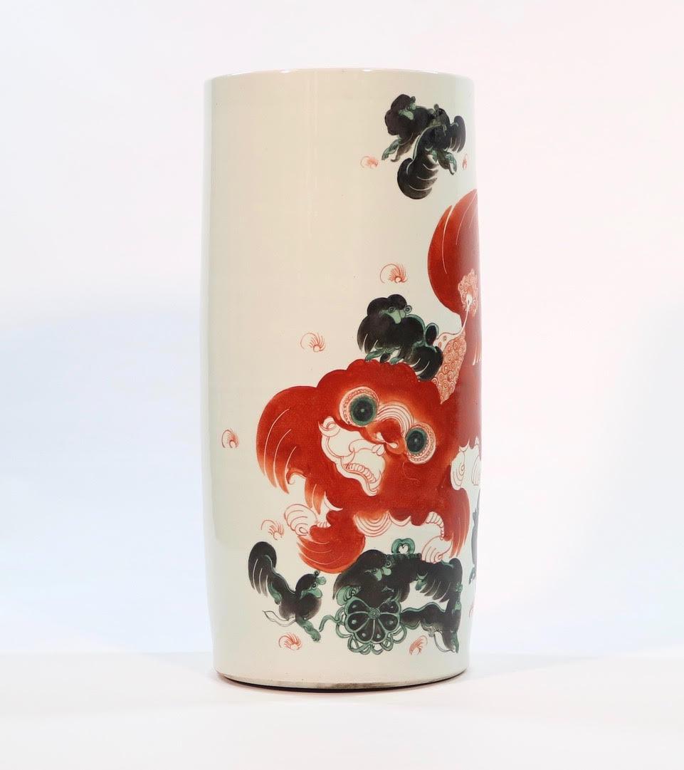 Qing Chinese Quing Porcelain Umbrella Holder with Foo Dog Motif