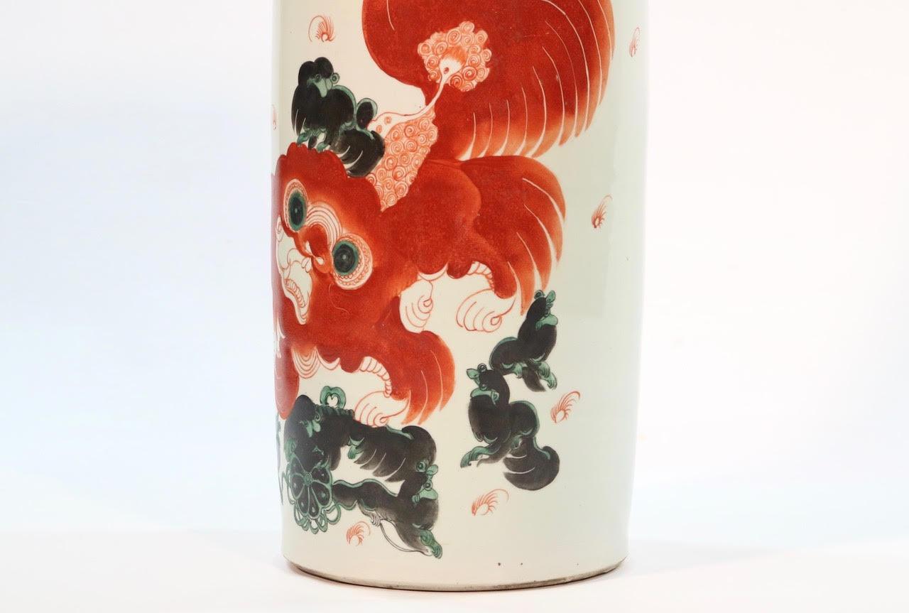 Chinese Quing Porcelain Umbrella Holder with Foo Dog Motif 1