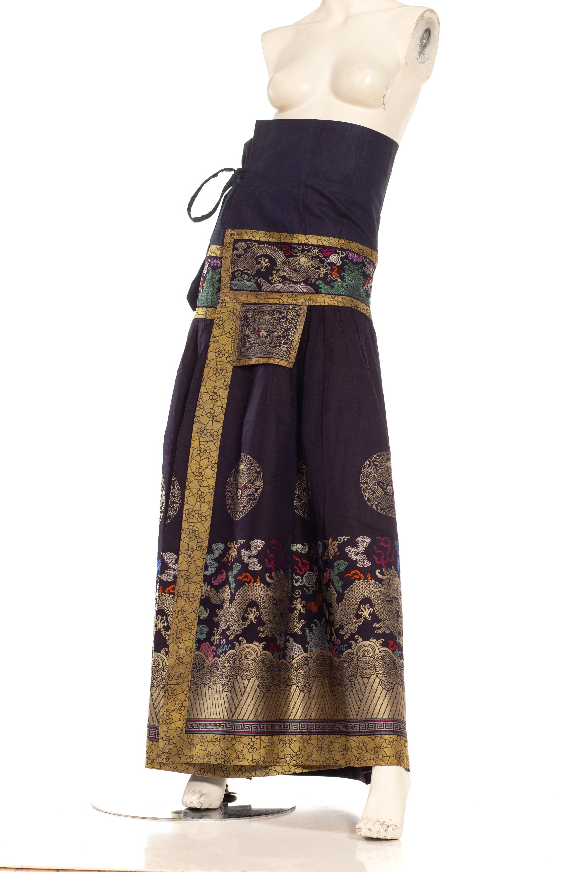 Black Chinese Qun Pleated Skirt Five Clawed Dragon Lishui Waves Qing Dynasty For Sale