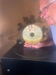 Chinese Rare Large Earthy Green And Yellow Jade Bi Disc with Vibrant Colors