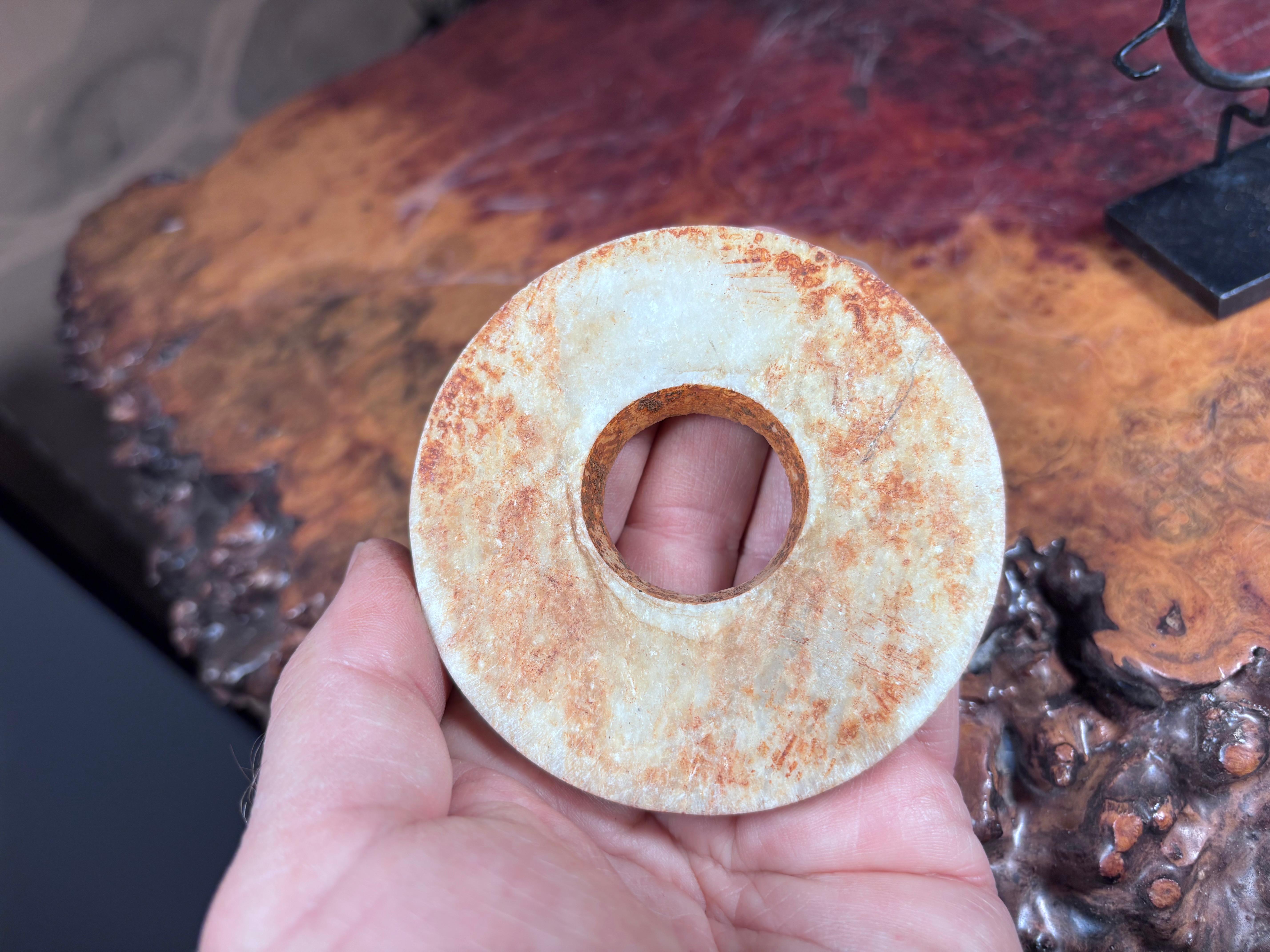 Chinese Rare Large Yellow Jade Bi Disc with Vibrant Colors For Sale 5
