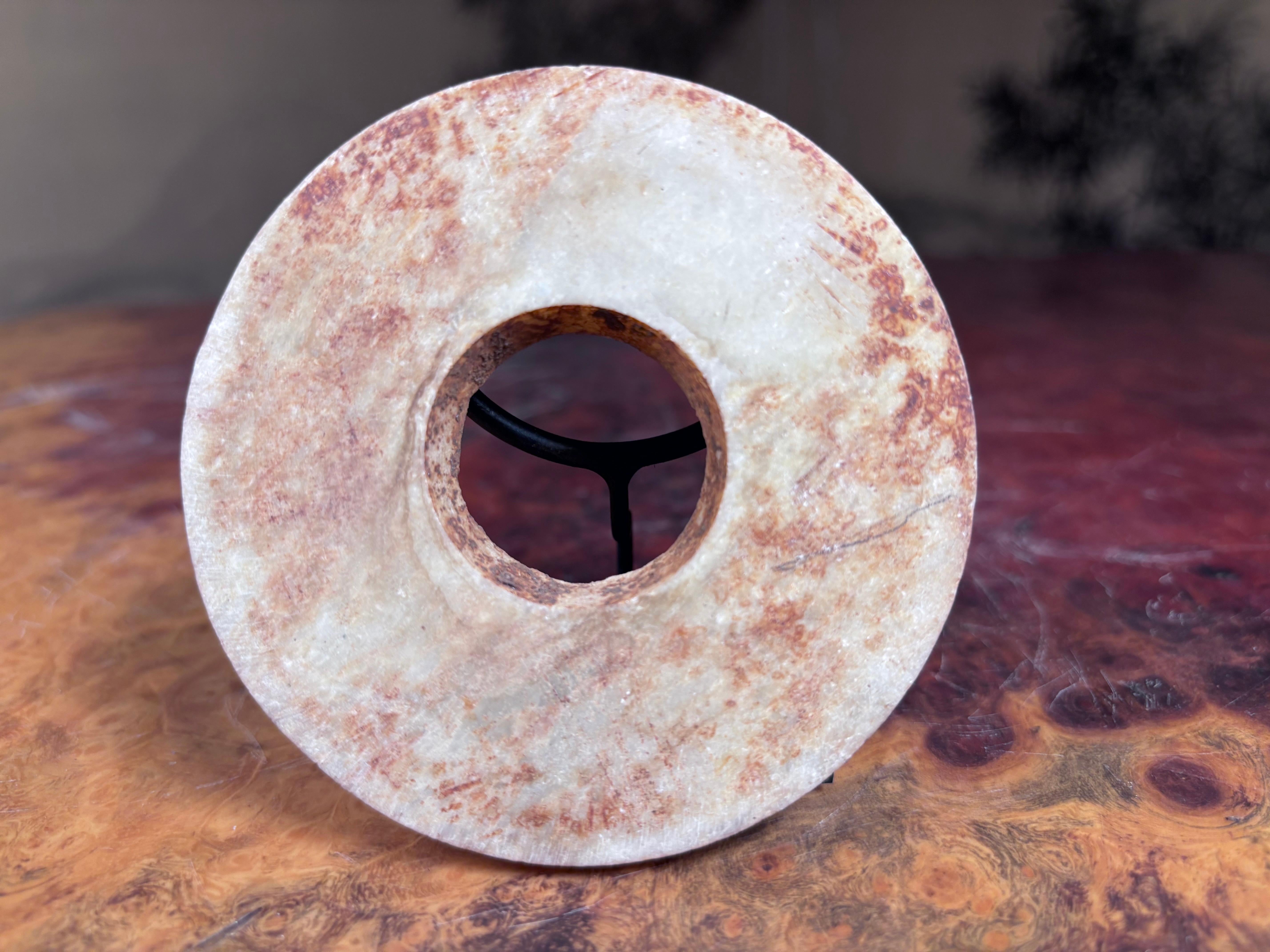 Chinese Rare Large Yellow Jade Bi Disc with Vibrant Colors In Good Condition For Sale In South Burlington, VT