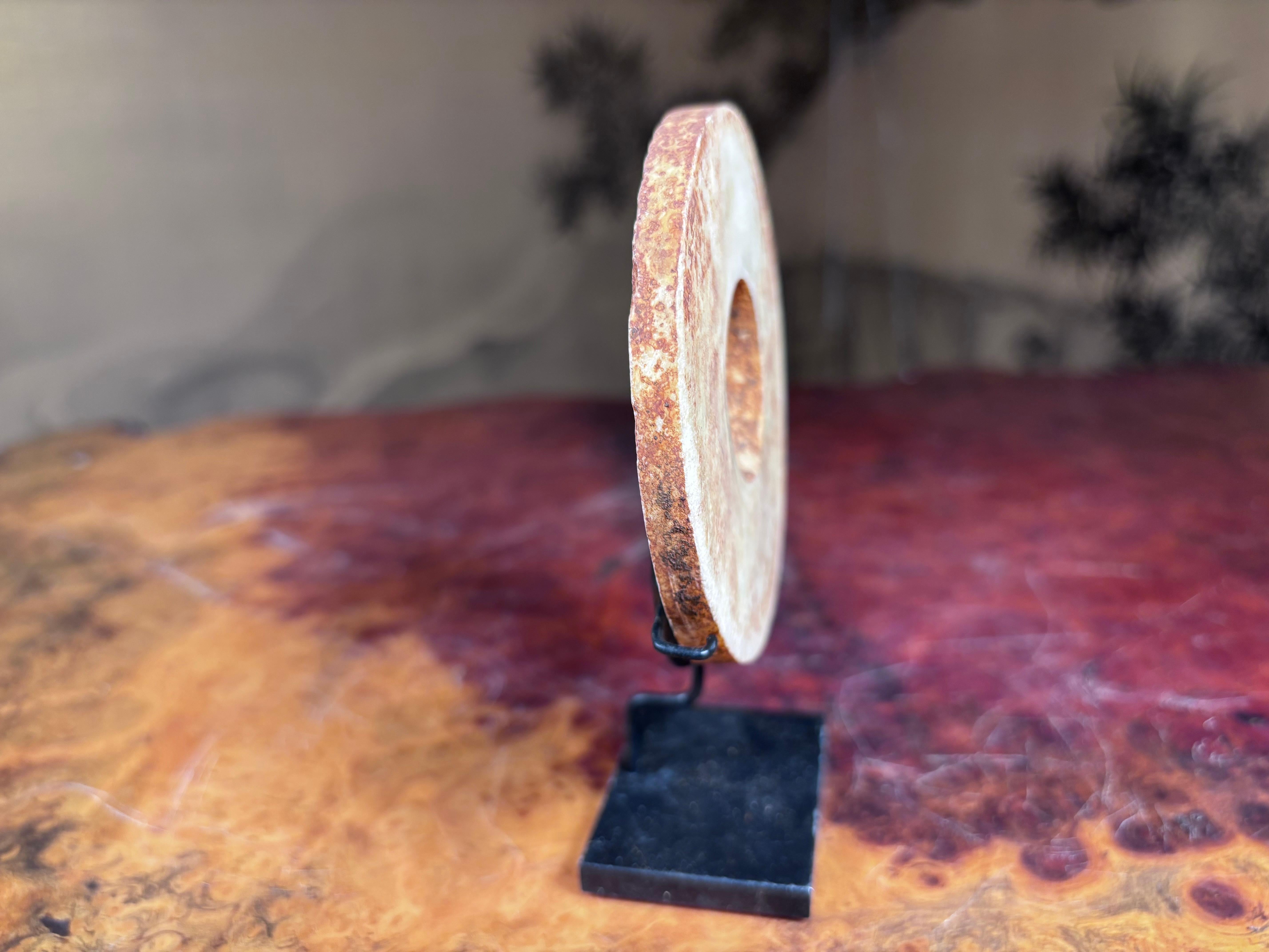 18th Century and Earlier Chinese Rare Large Yellow Jade Bi Disc with Vibrant Colors For Sale