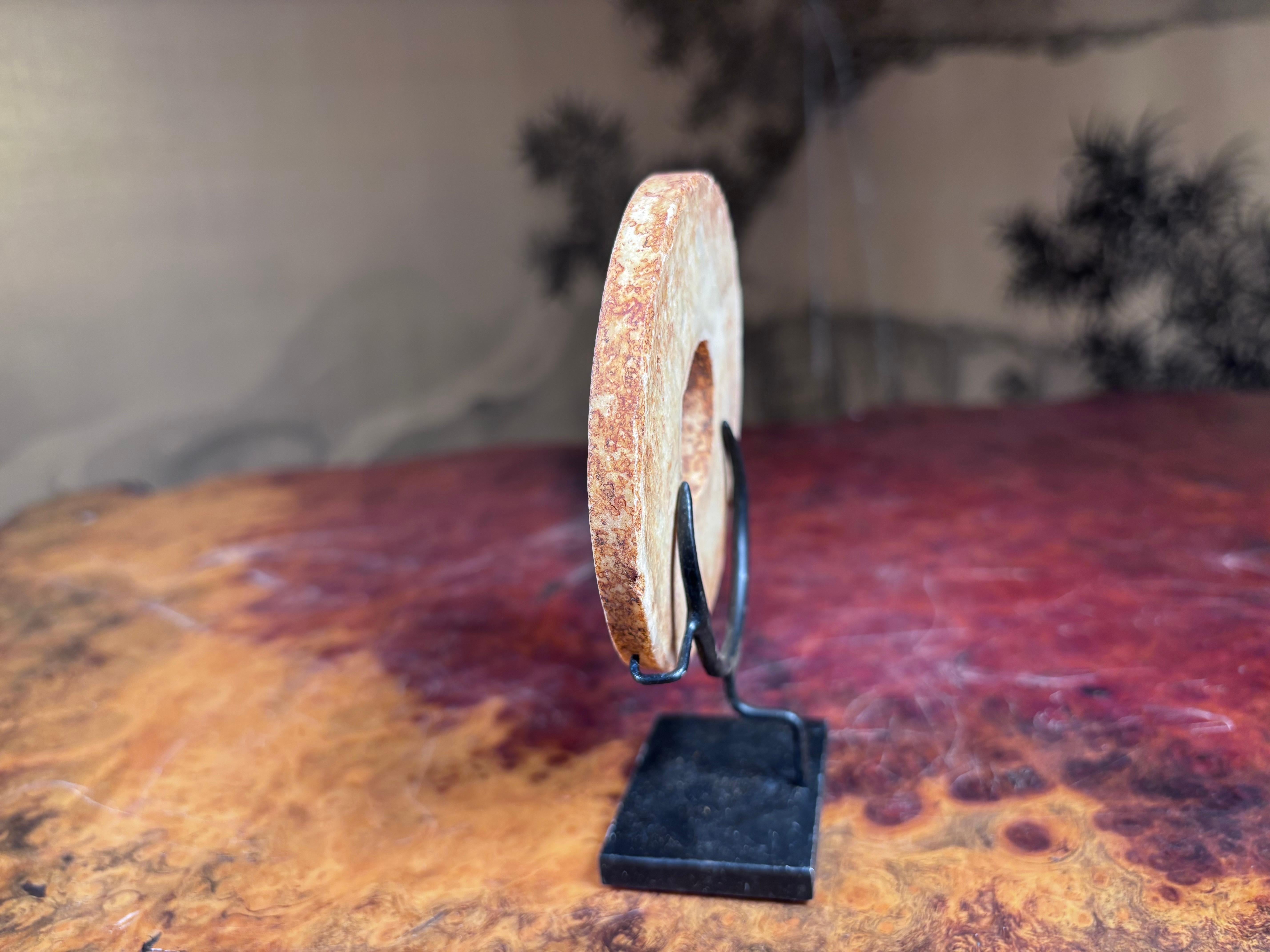 Chinese Rare Large Yellow Jade Bi Disc with Vibrant Colors For Sale 2