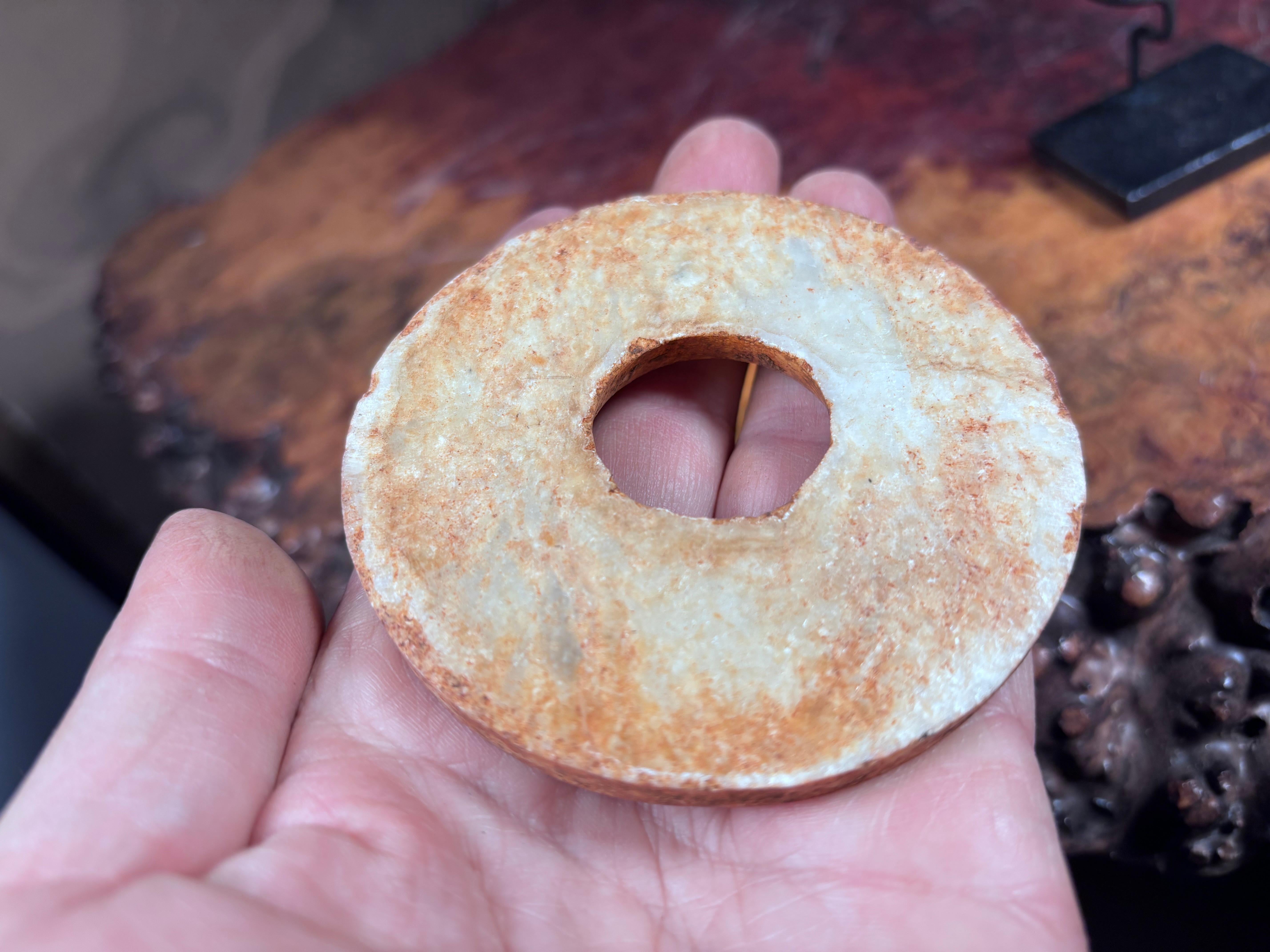 Chinese Rare Large Yellow Jade Bi Disc with Vibrant Colors For Sale 4