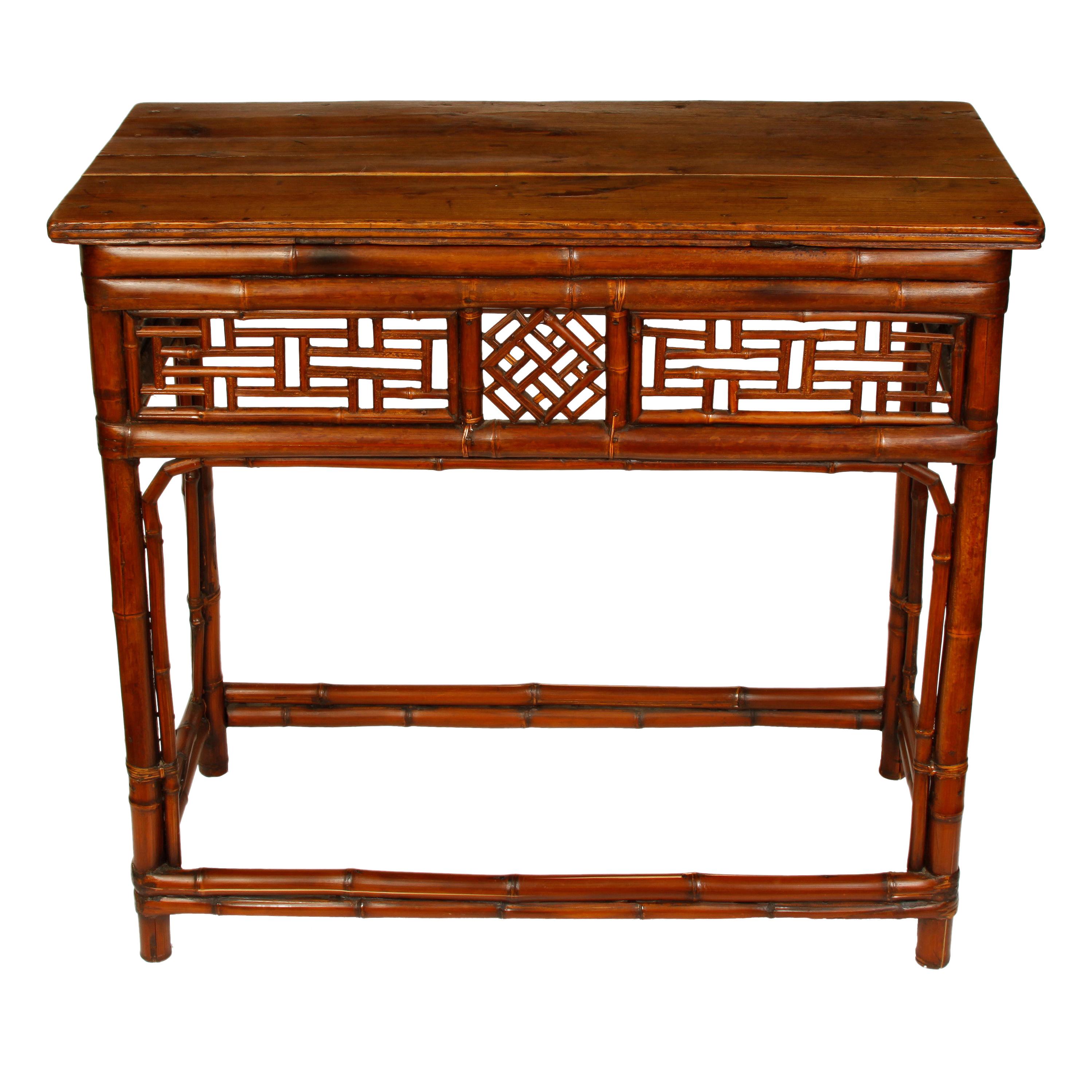 Contemporary Custom Console Table with Inlaid Bamboo and Palmwood Top