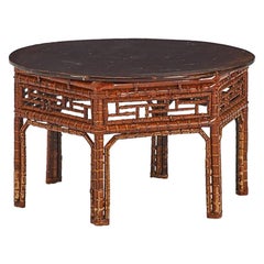 Chinese Rattan and Bamboo Round Coffee Table