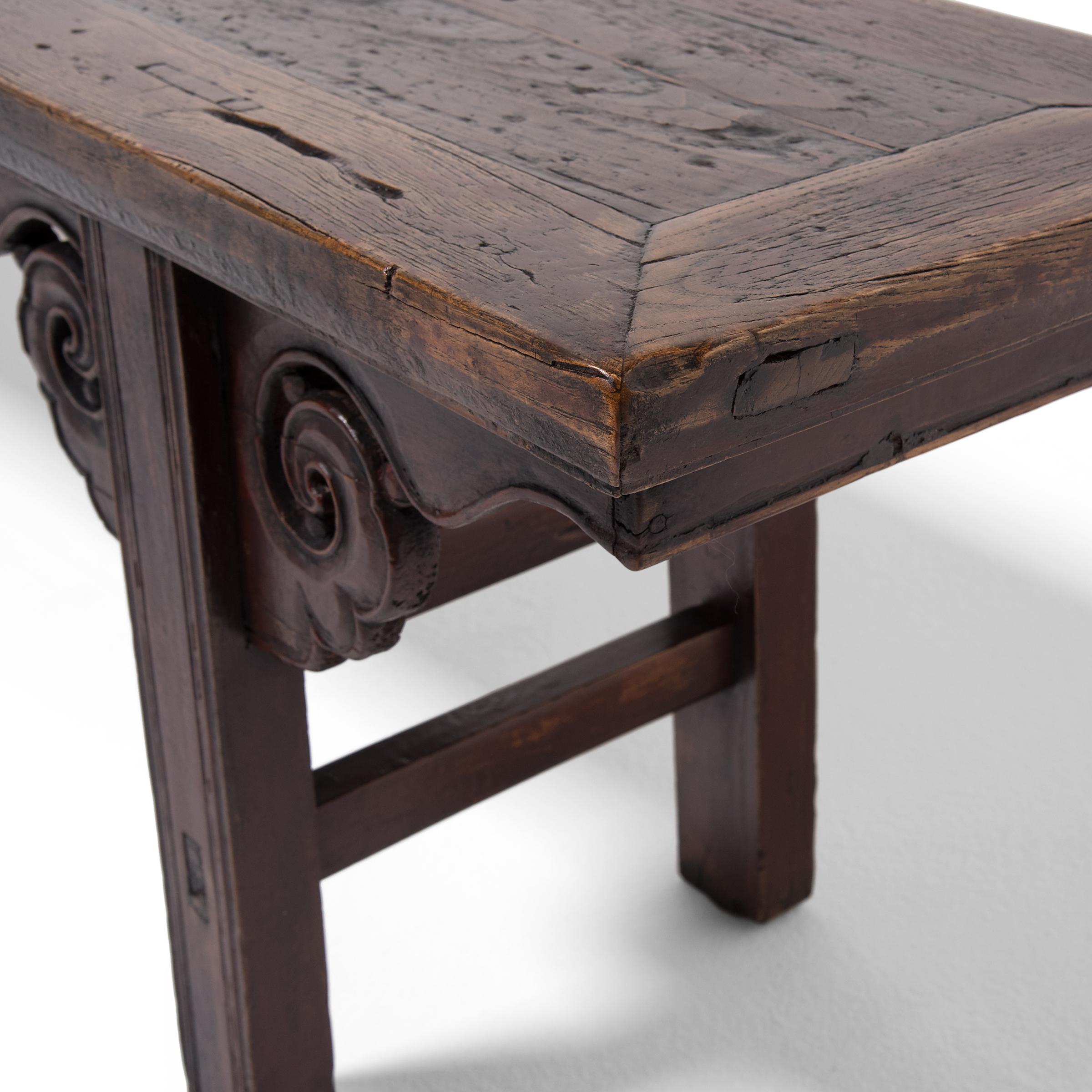 Chinese Recessed Leg Bench with Cloud Spandrels, c. 1900 1