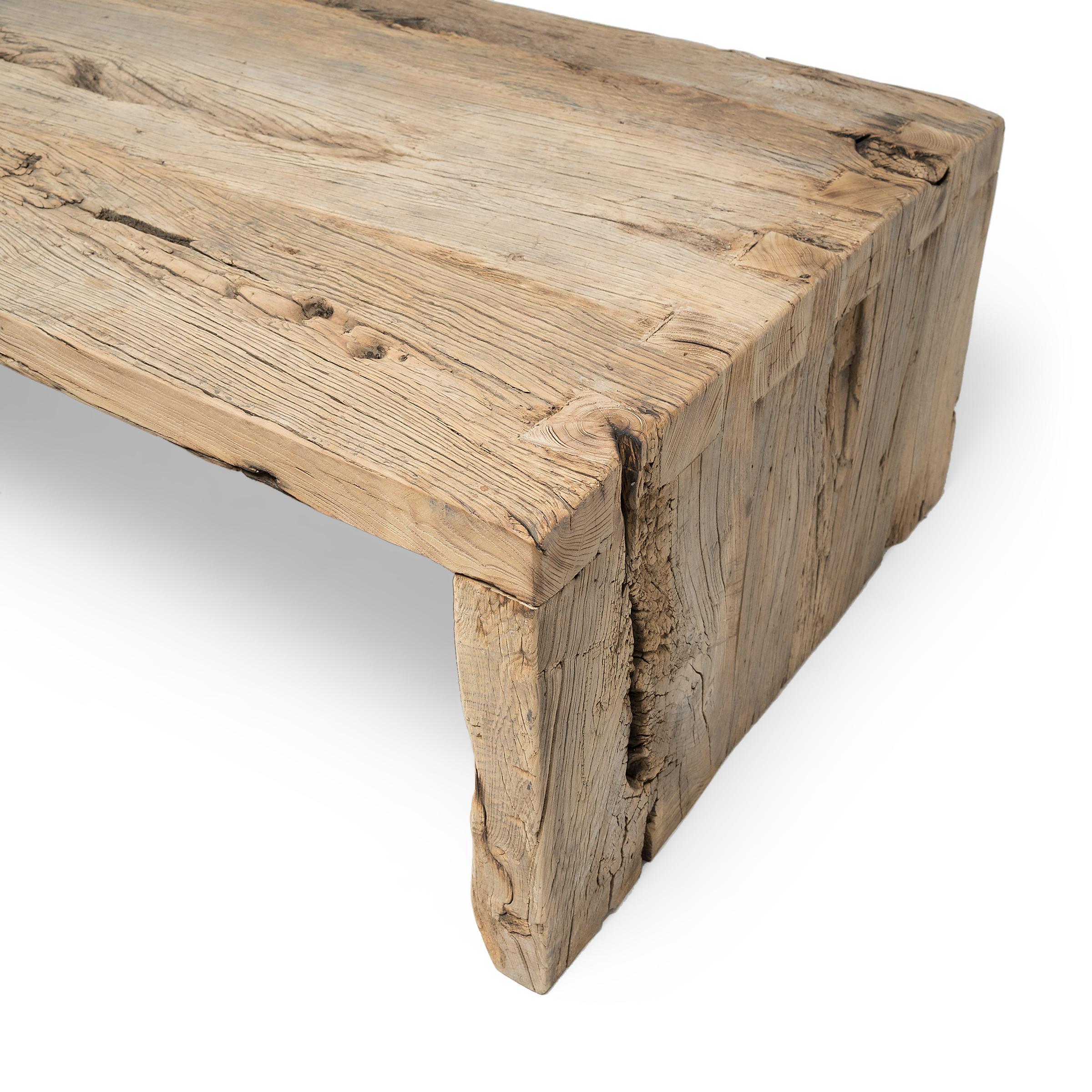 Contemporary Chinese Reclaimed Elm Waterfall Coffee Table