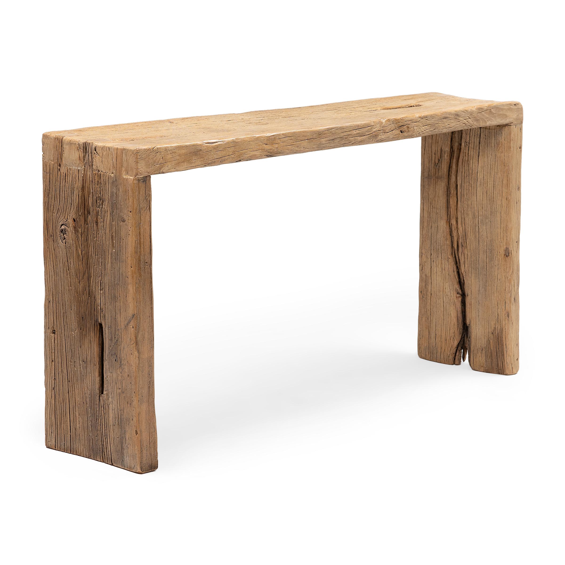 Organic Modern Chinese Reclaimed Elm Waterfall Table For Sale