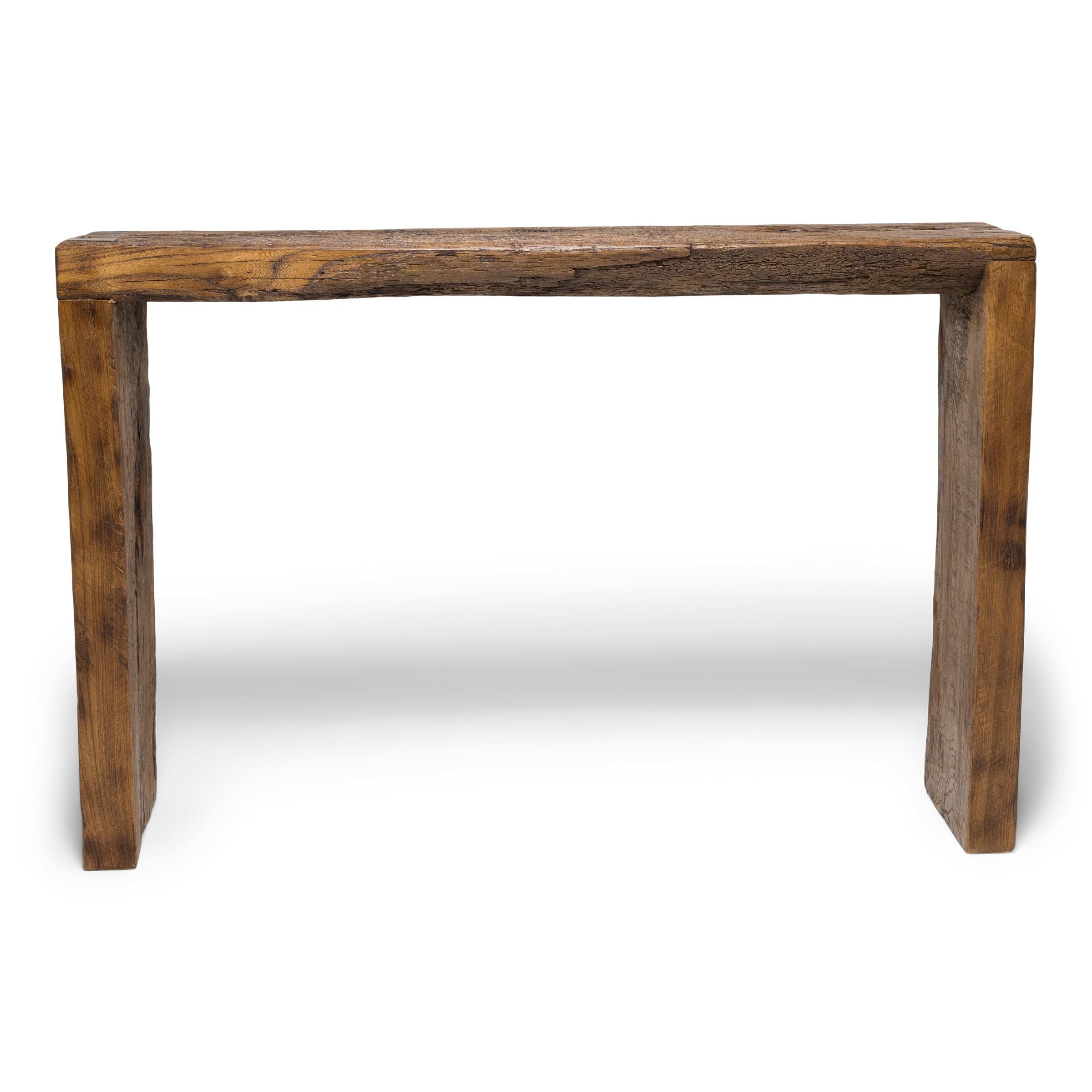 Organic Modern Chinese Reclaimed Elm Waterfall Table For Sale
