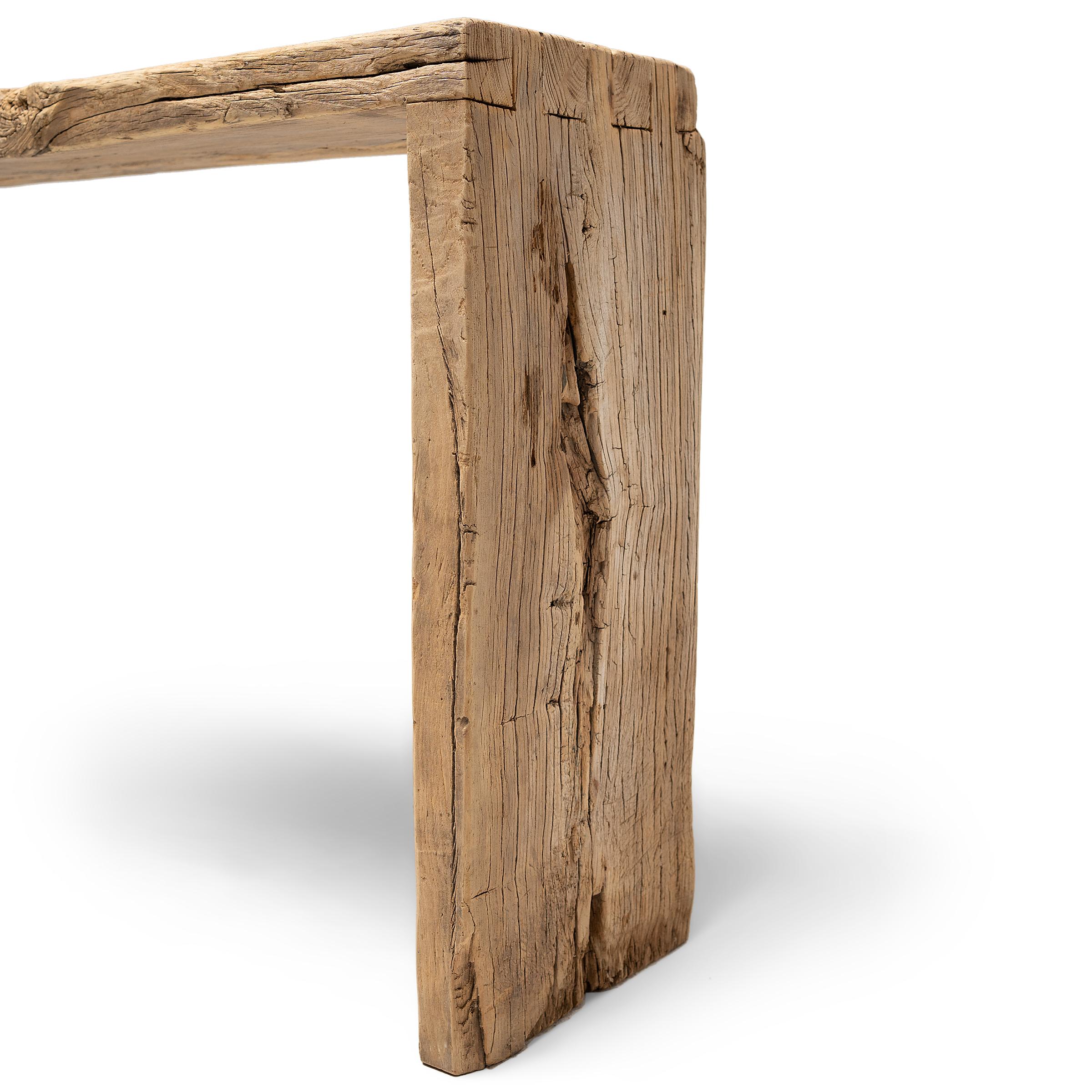 Contemporary Chinese Reclaimed Elm Waterfall Table For Sale