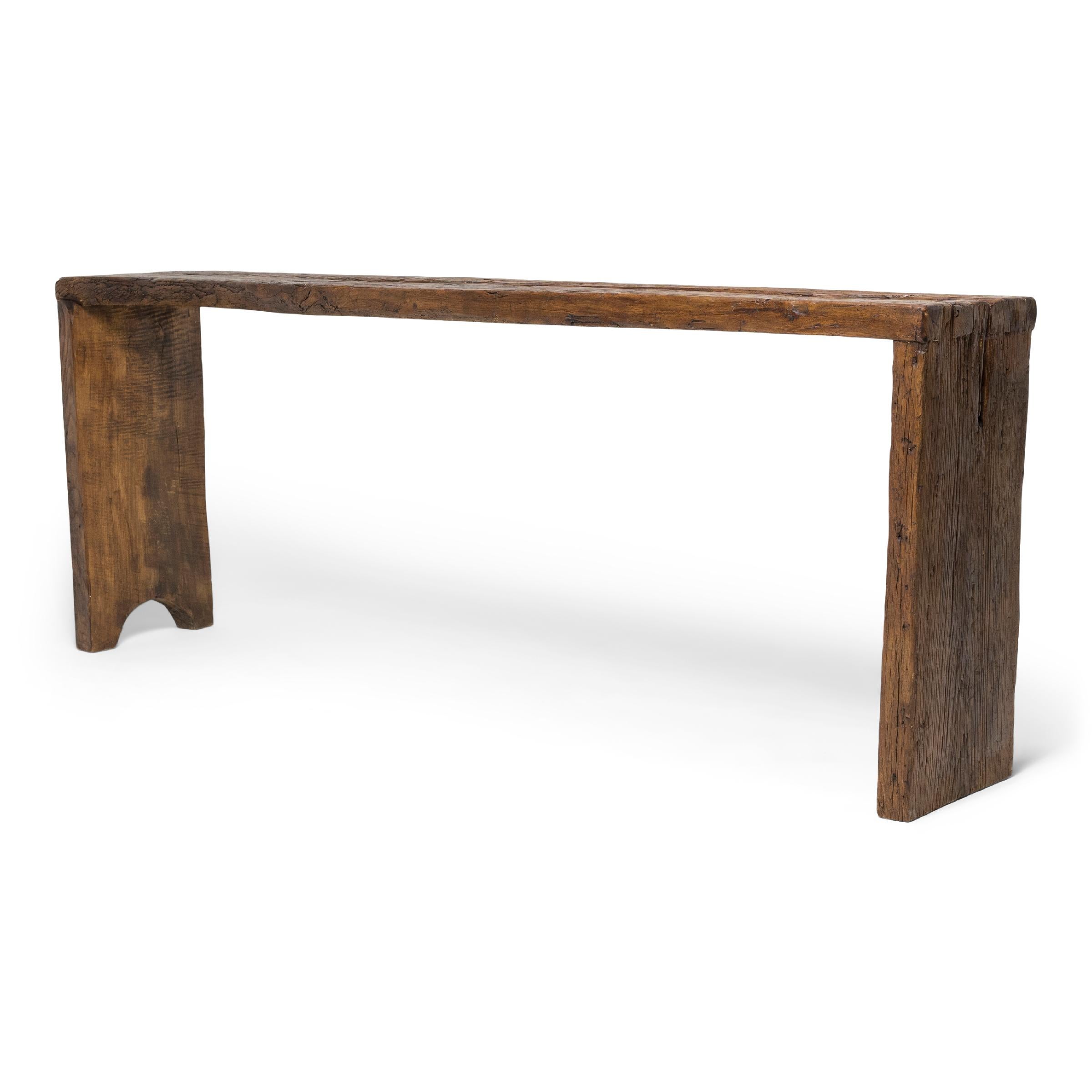 Organic Modern Long Reclaimed Elm Tobacco Waterfall Table For Sale