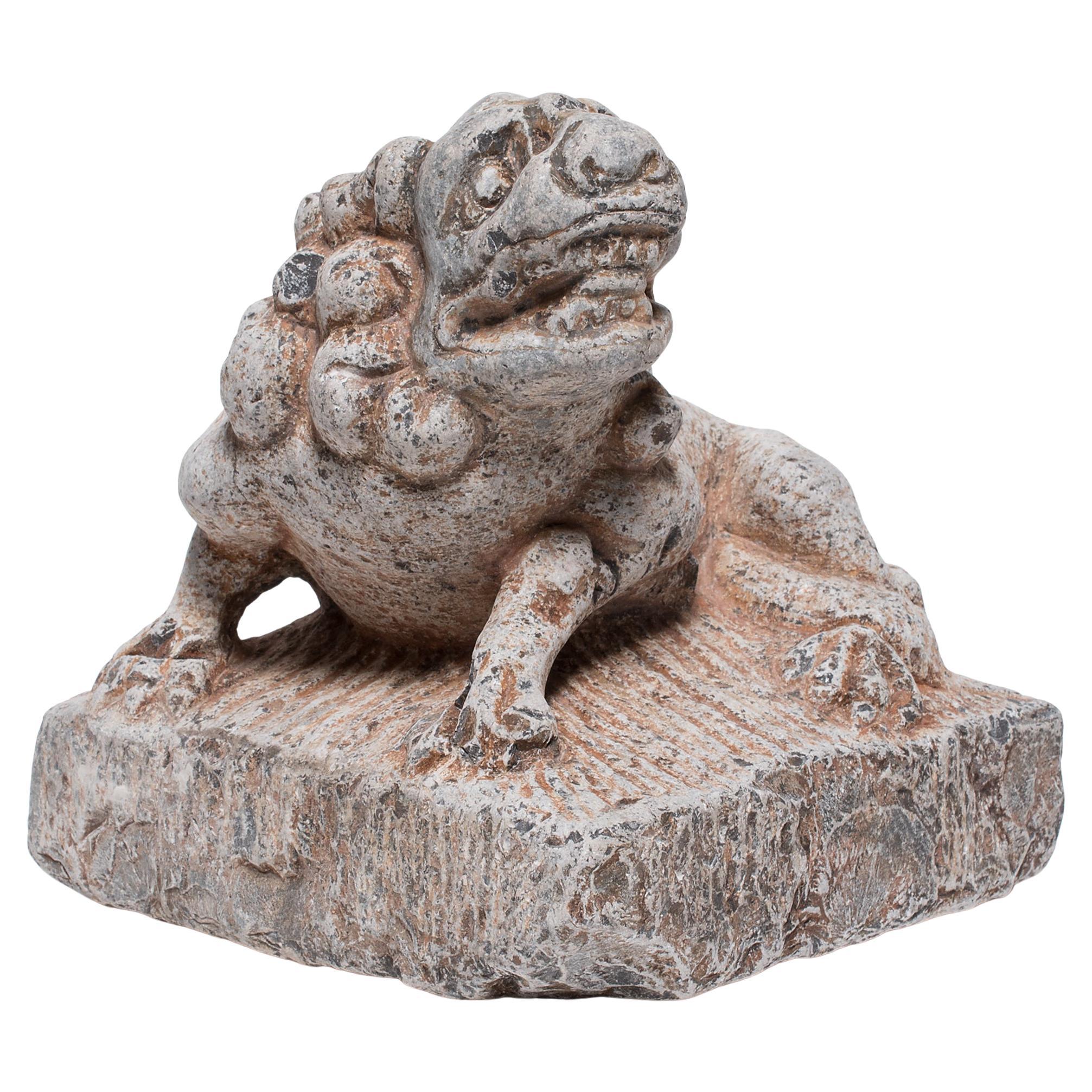 Chinese Reclining Fu Dog Guardian Sculpture For Sale