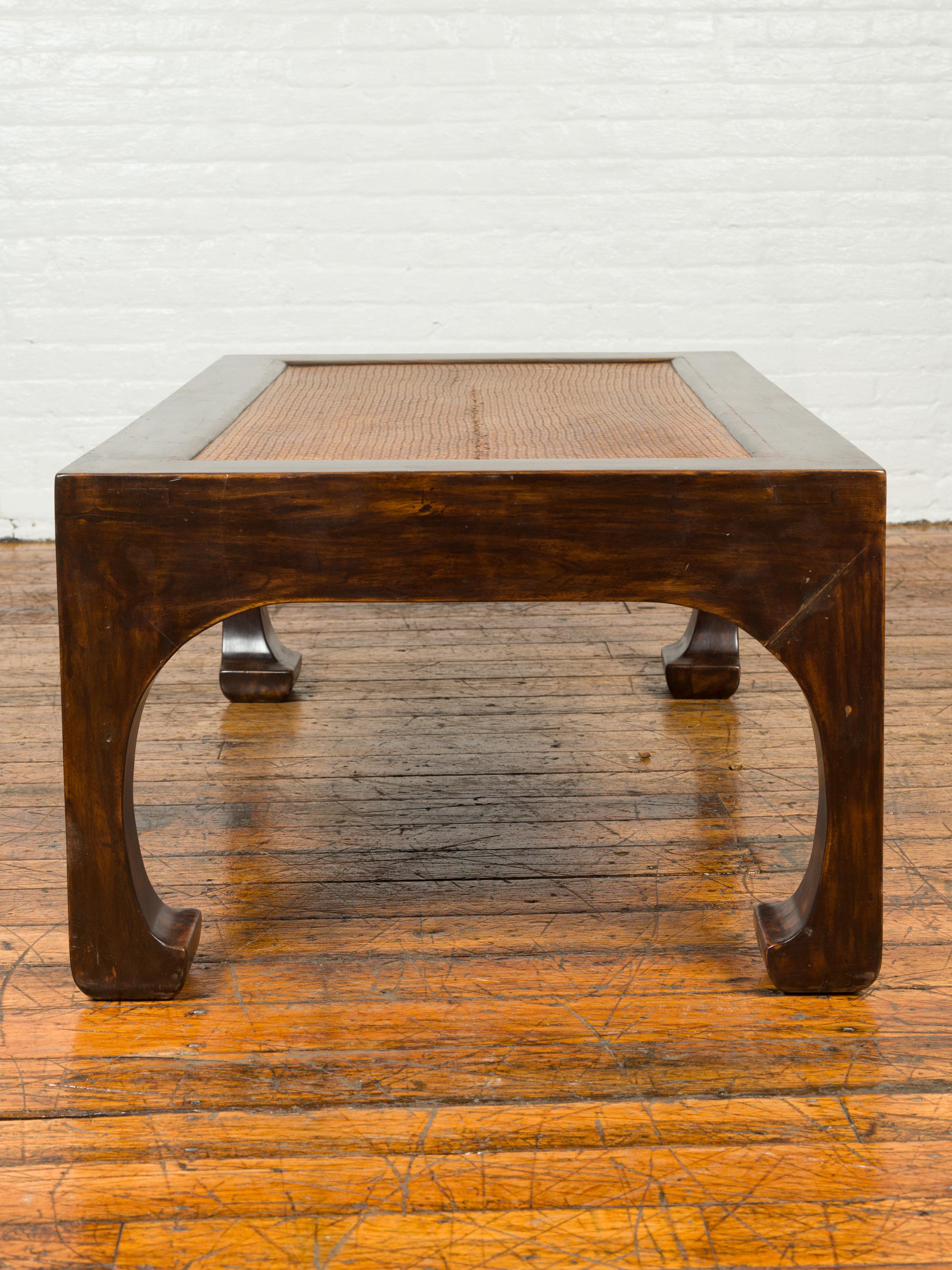 Chinese Rectangular Coffee Table with Rattan Inset Top and Chow Legs 6