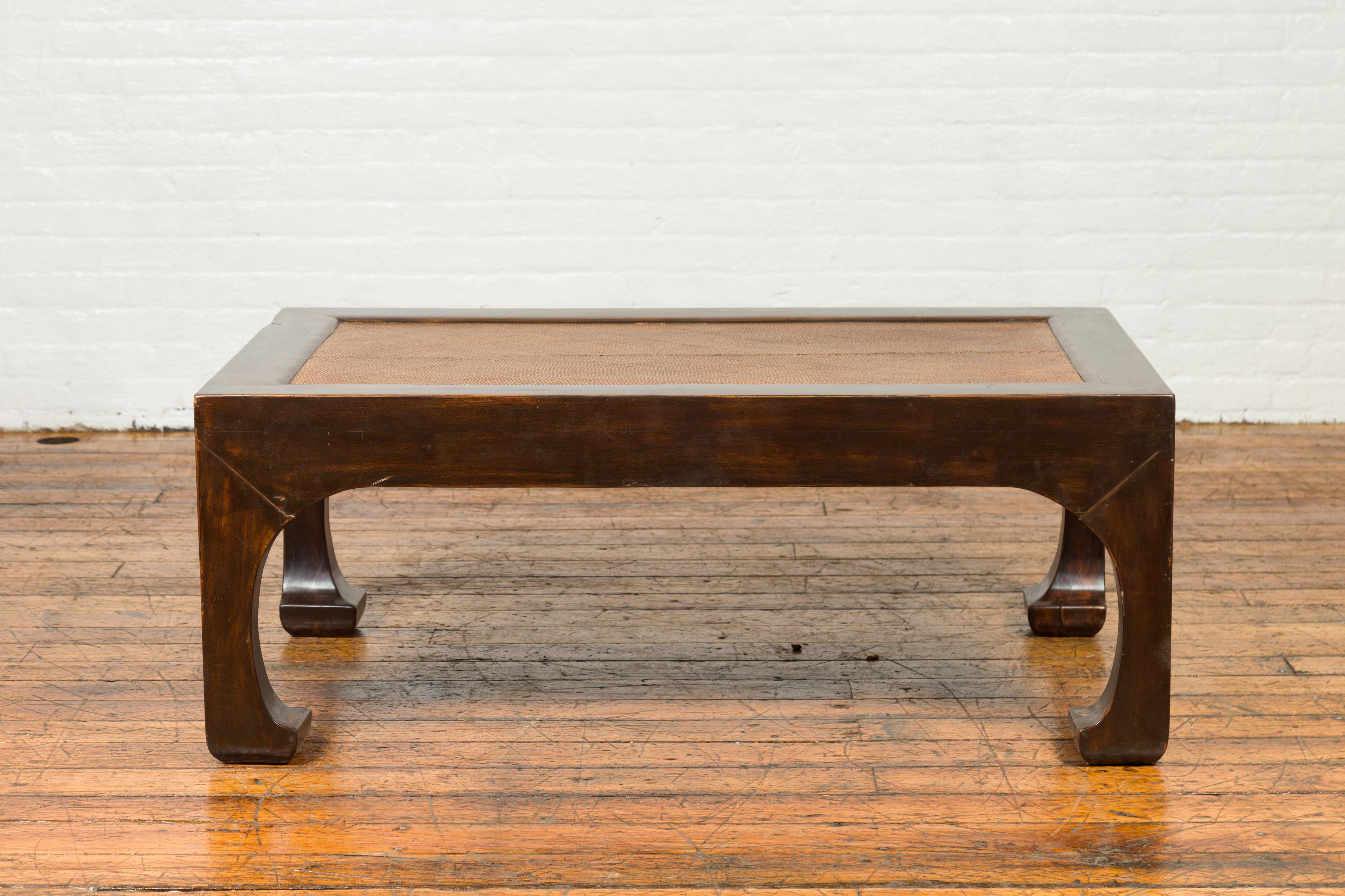Chinese Rectangular Coffee Table with Rattan Inset Top and Chow Legs 7