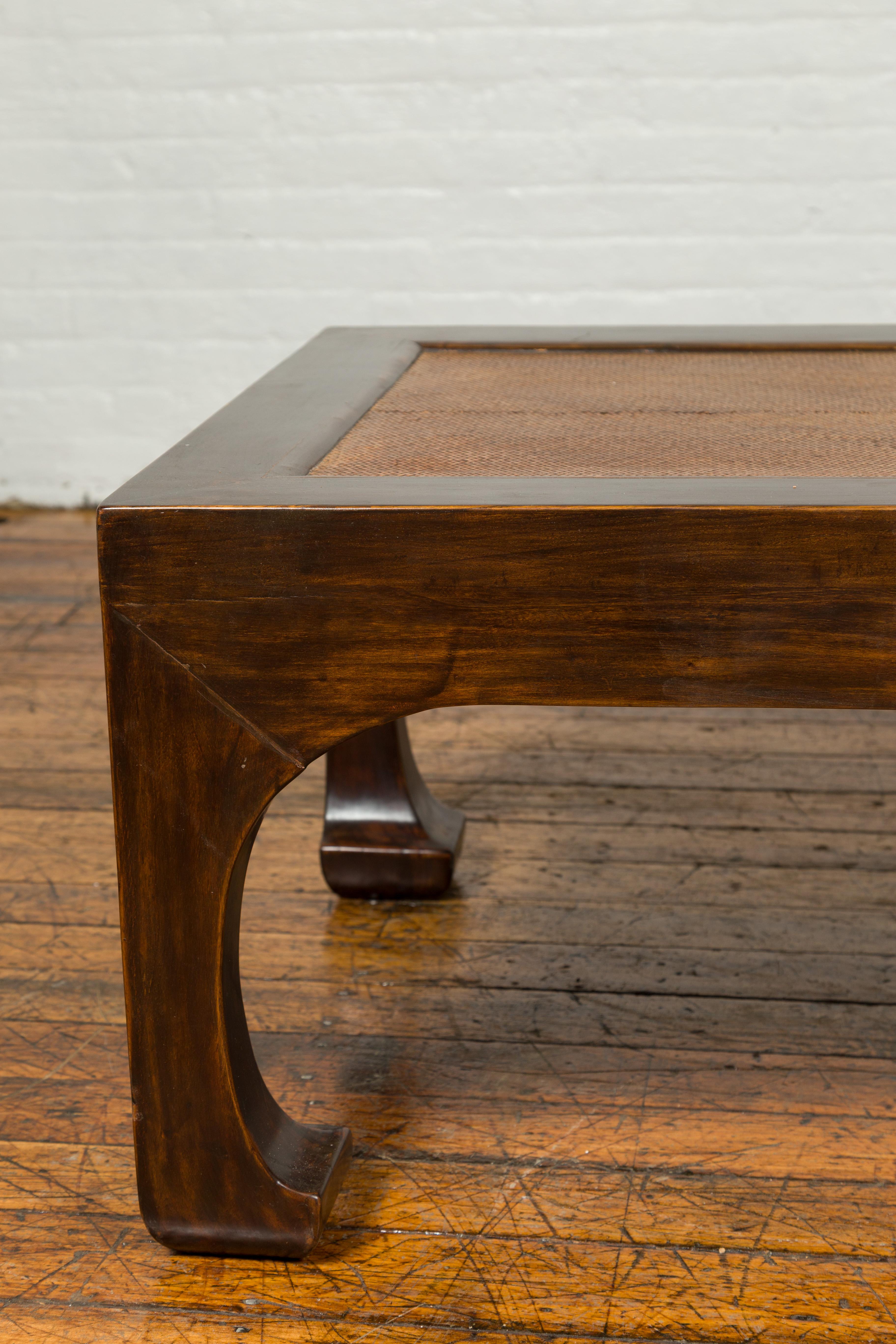 Chinese Rectangular Coffee Table with Rattan Inset Top and Chow Legs 1