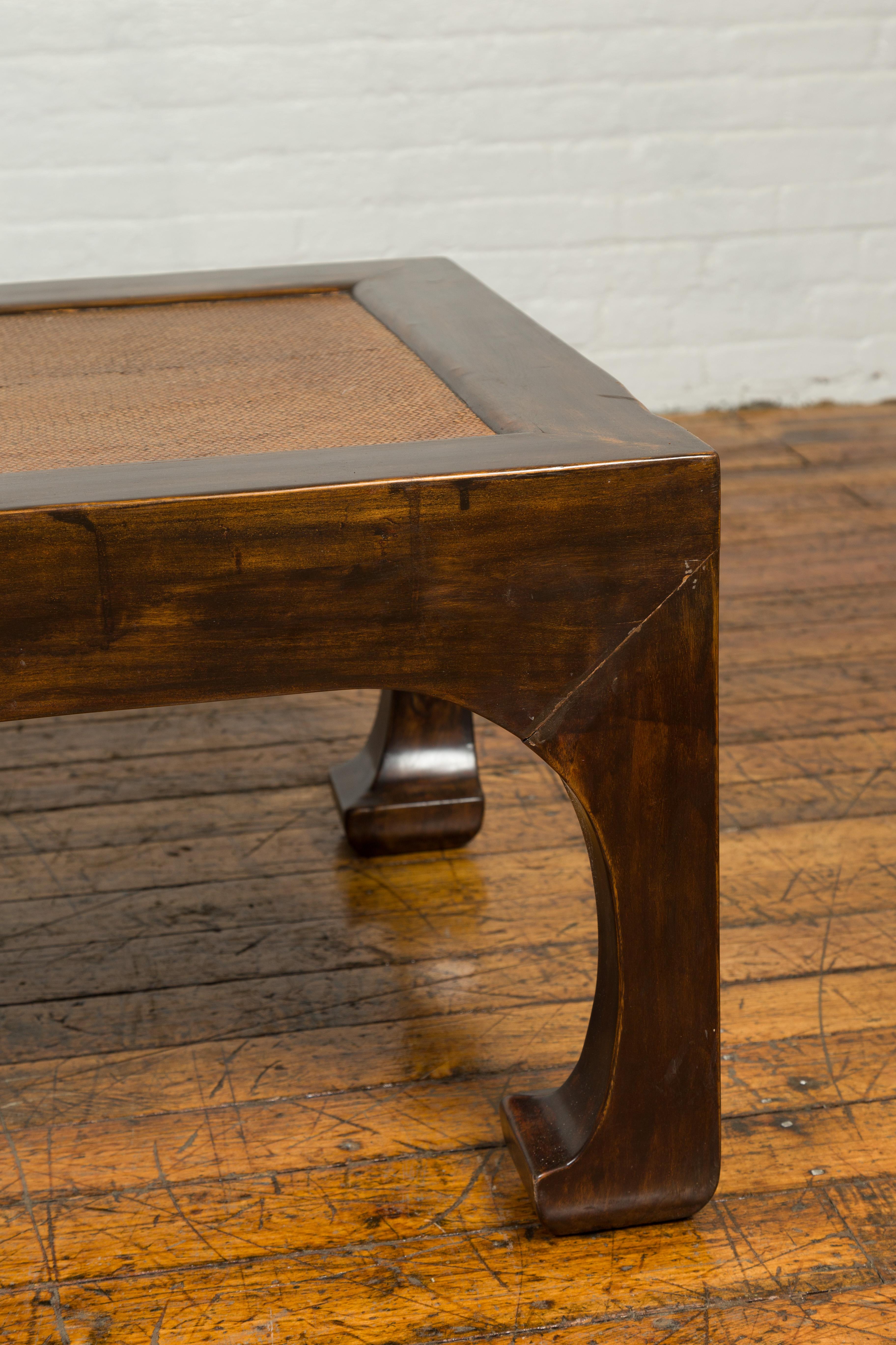 Chinese Rectangular Coffee Table with Rattan Inset Top and Chow Legs 2