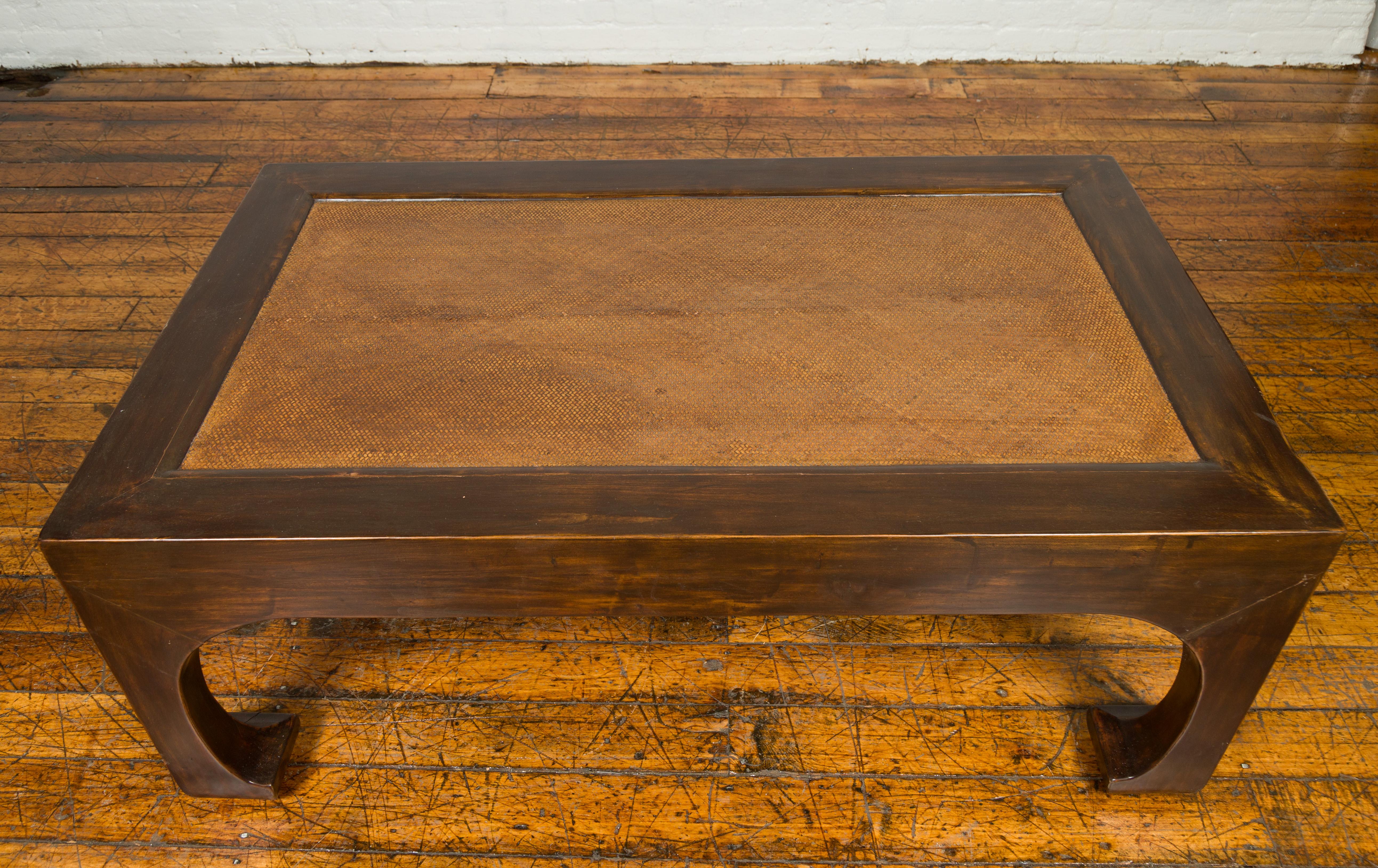 Chinese Rectangular Coffee Table with Rattan Inset Top and Chow Legs 3