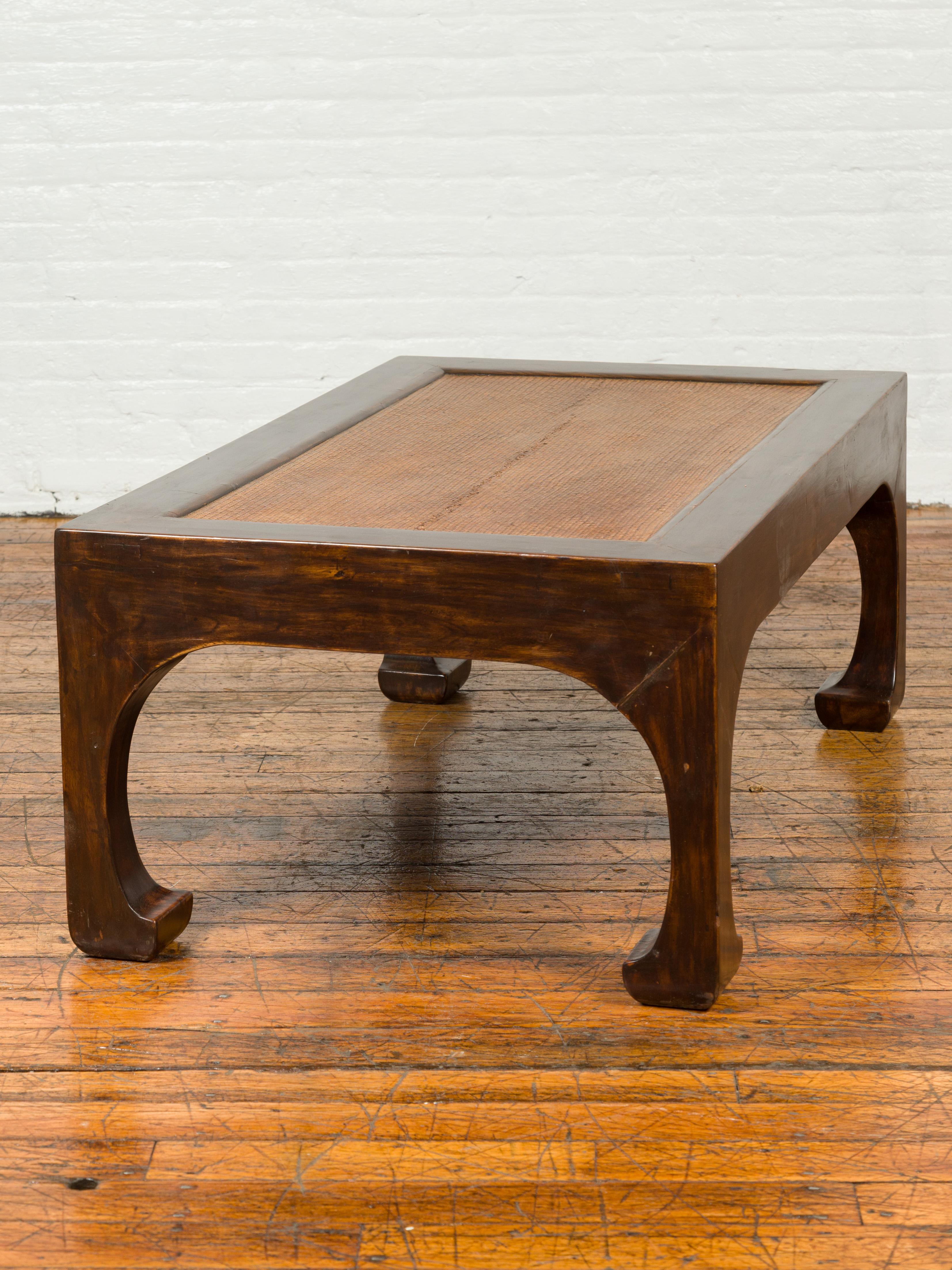Chinese Rectangular Coffee Table with Rattan Inset Top and Chow Legs 4