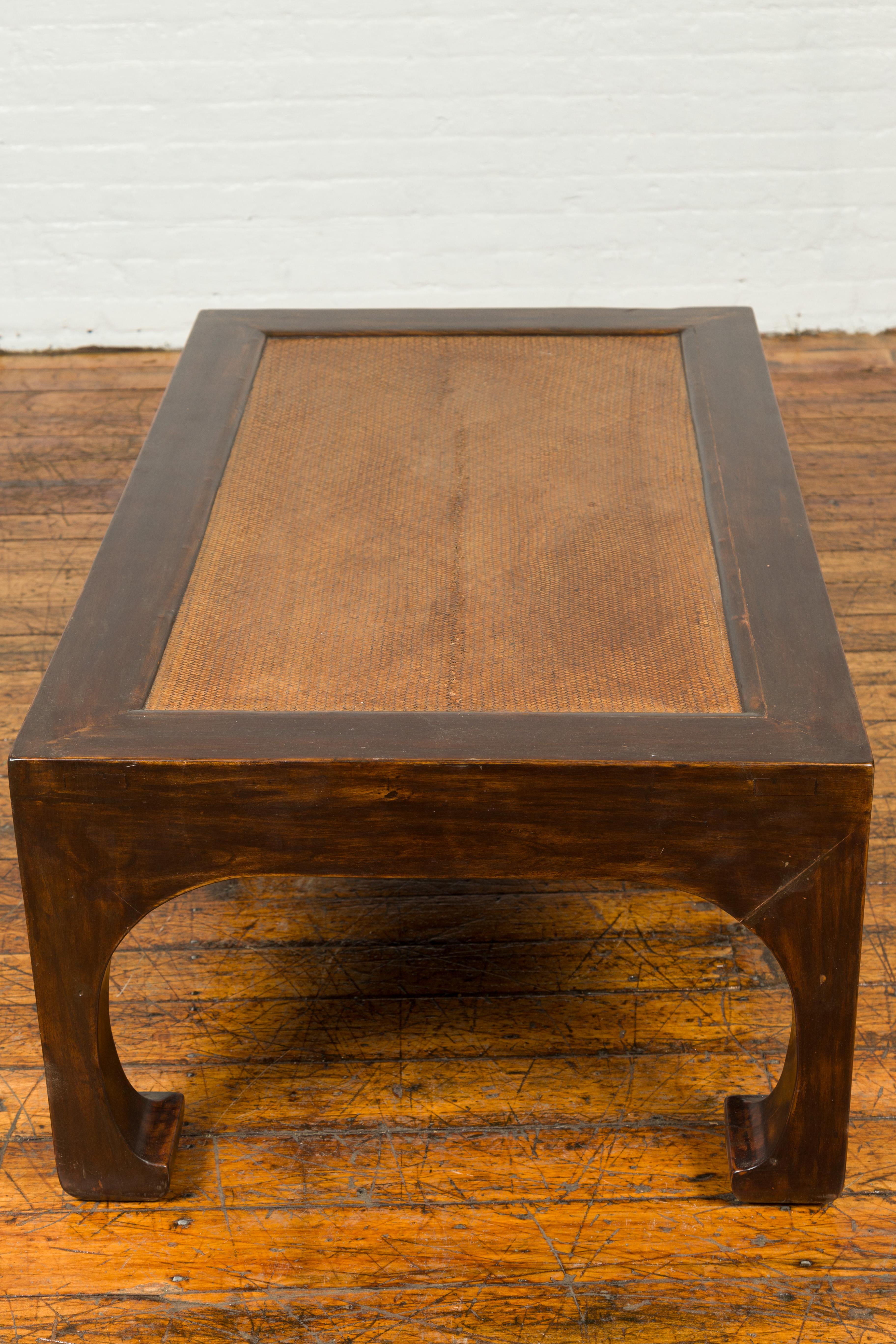 Chinese Rectangular Coffee Table with Rattan Inset Top and Chow Legs 5