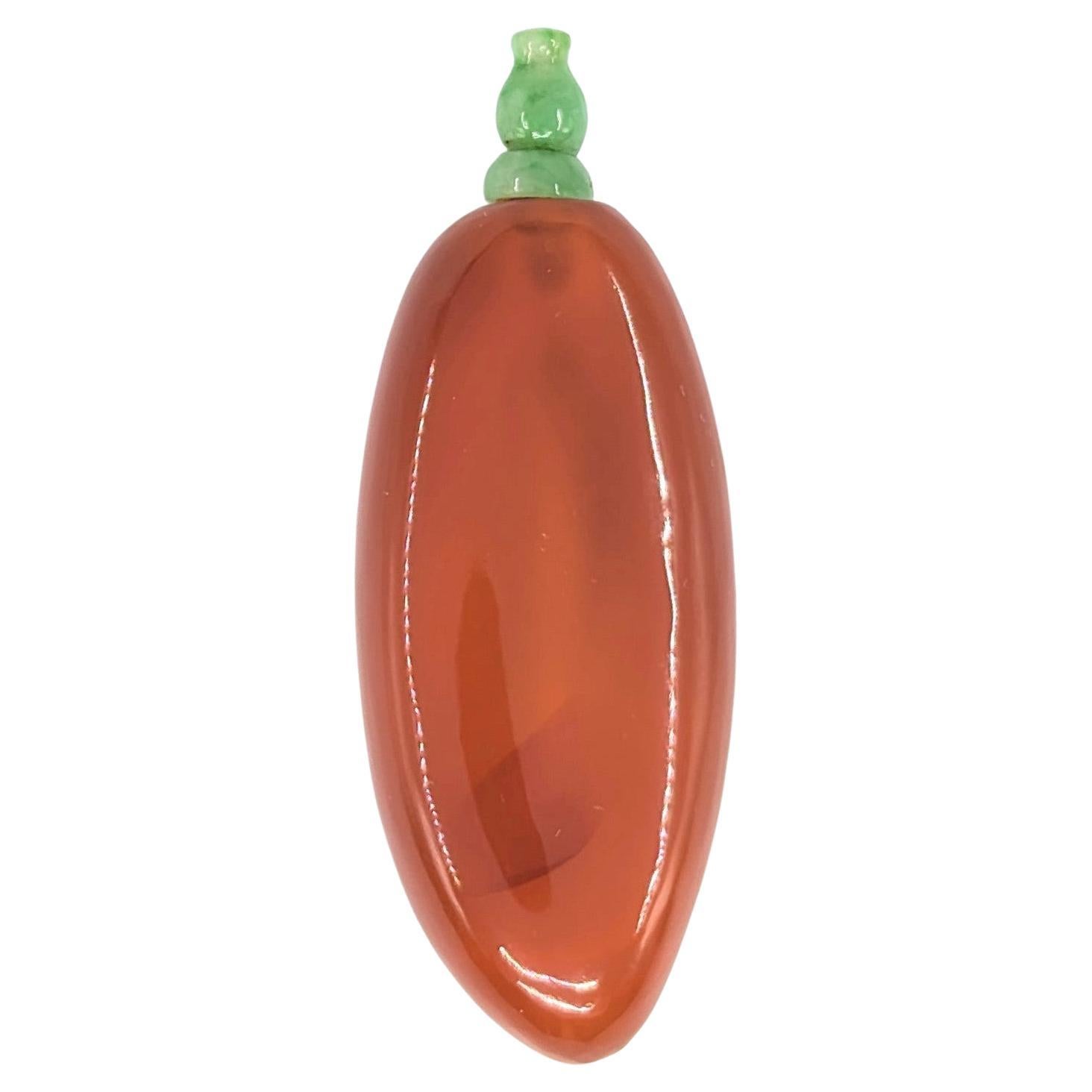 19th Century Antique Chinese Red Agate Pepper Snuff Bottle with Green Jadeite Stopper 19c For Sale