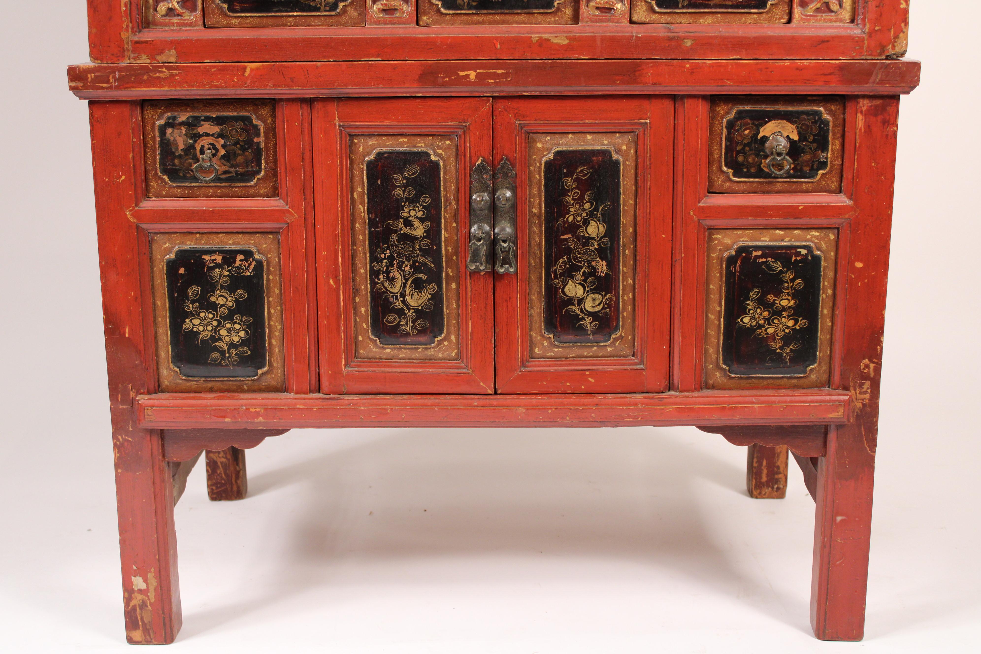 Chinese Red and Black Lacquer Chinoiserie Decorated Cabinet 6