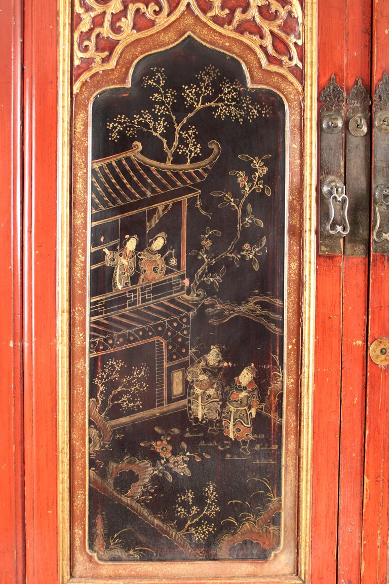 Chinese Red and Black Lacquer Chinoiserie Decorated Cabinet For Sale at ...