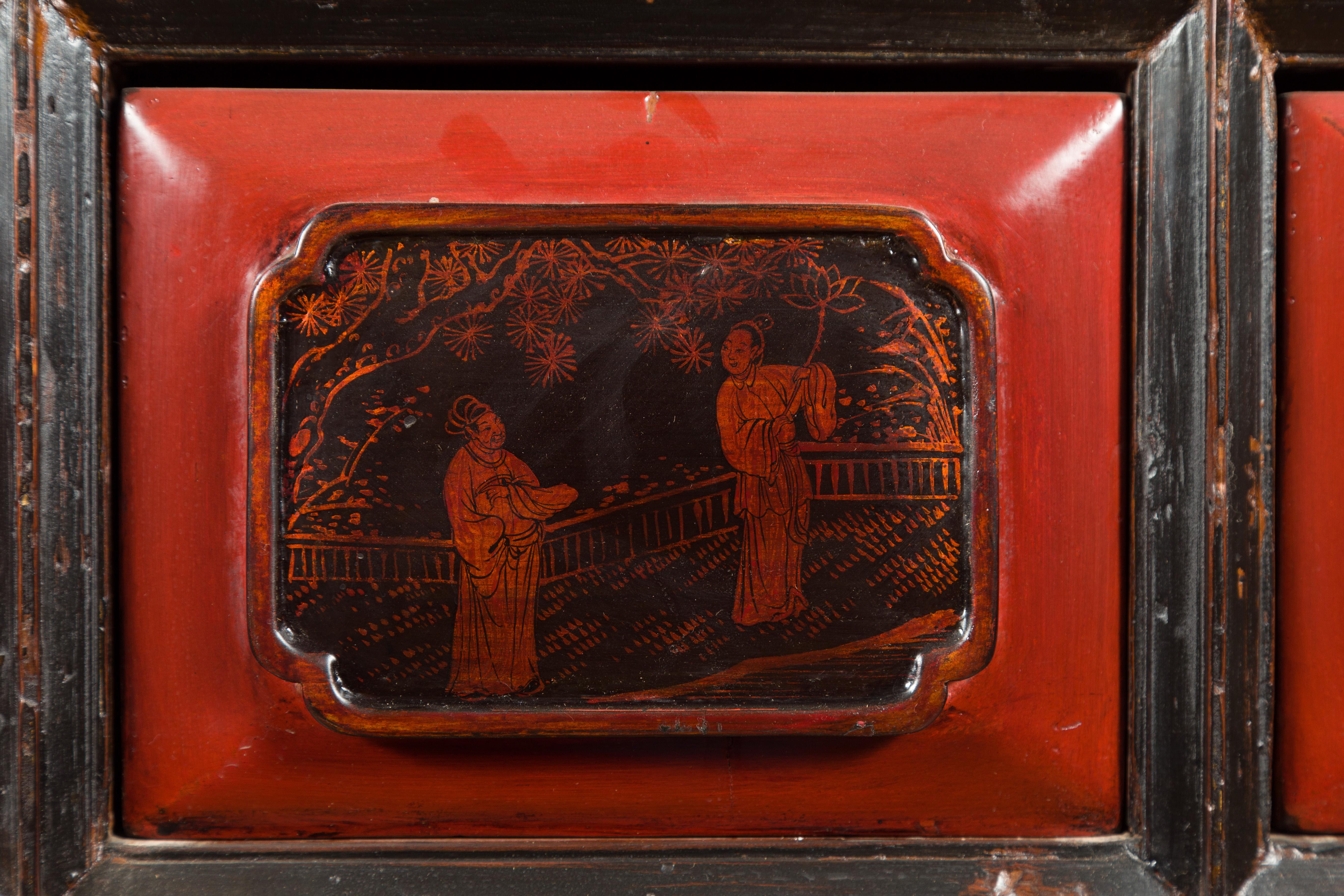 Table d'autel d'autel du 19ème siècle de la dynastie chinoise Qing laquée rouge et noire en vente 6